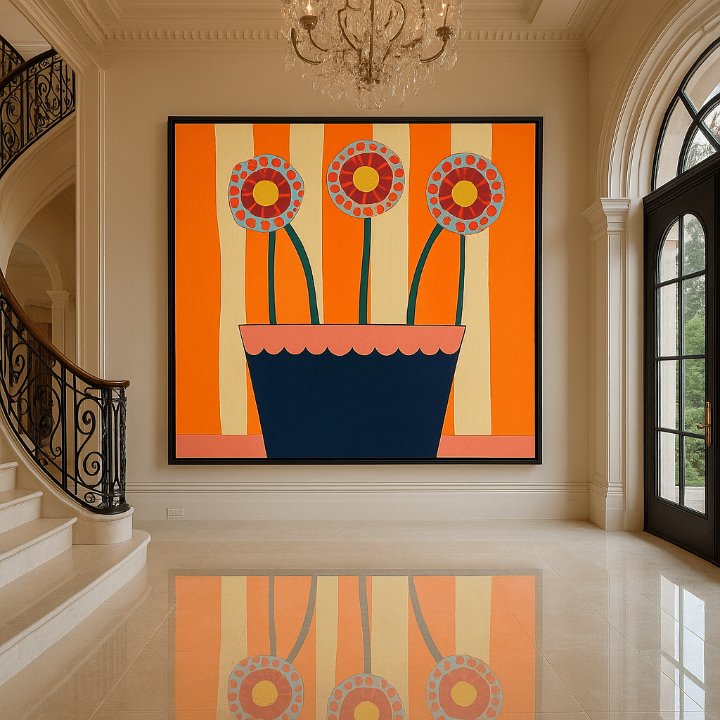 Canvas Print: Retro Bloom – Retro Floral Print Art modern abstract canvas wall art by Rossetti Art – luxury interior design artwork for living room, bedroom, office – contemporary art piece Contemporary Canvas Art Contemporary canvas print