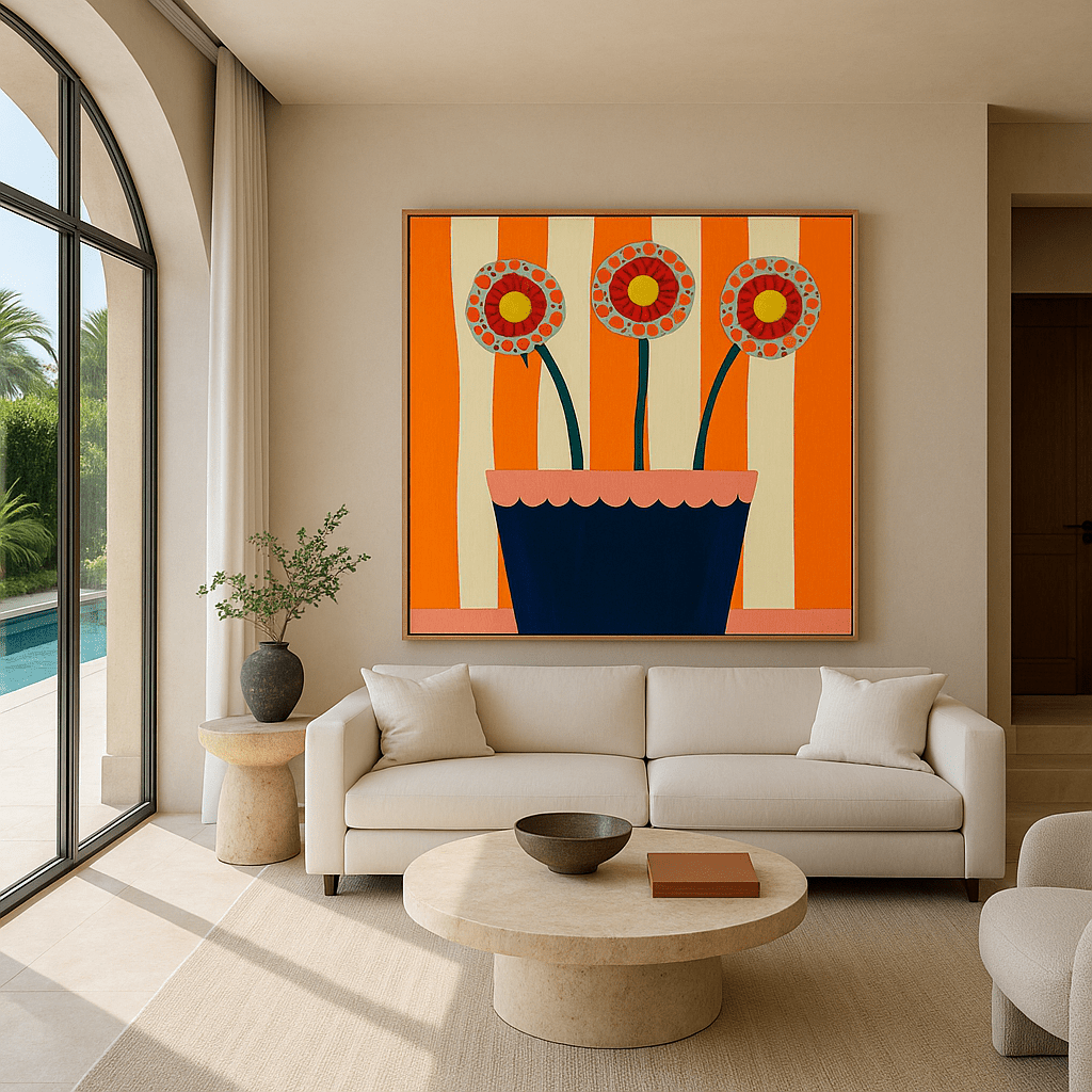 Canvas Print: Retro Bloom – Retro Floral Print Art modern abstract canvas wall art by Rossetti Art – luxury interior design artwork for living room, bedroom, office – contemporary art piece Contemporary Canvas Art Contemporary canvas print