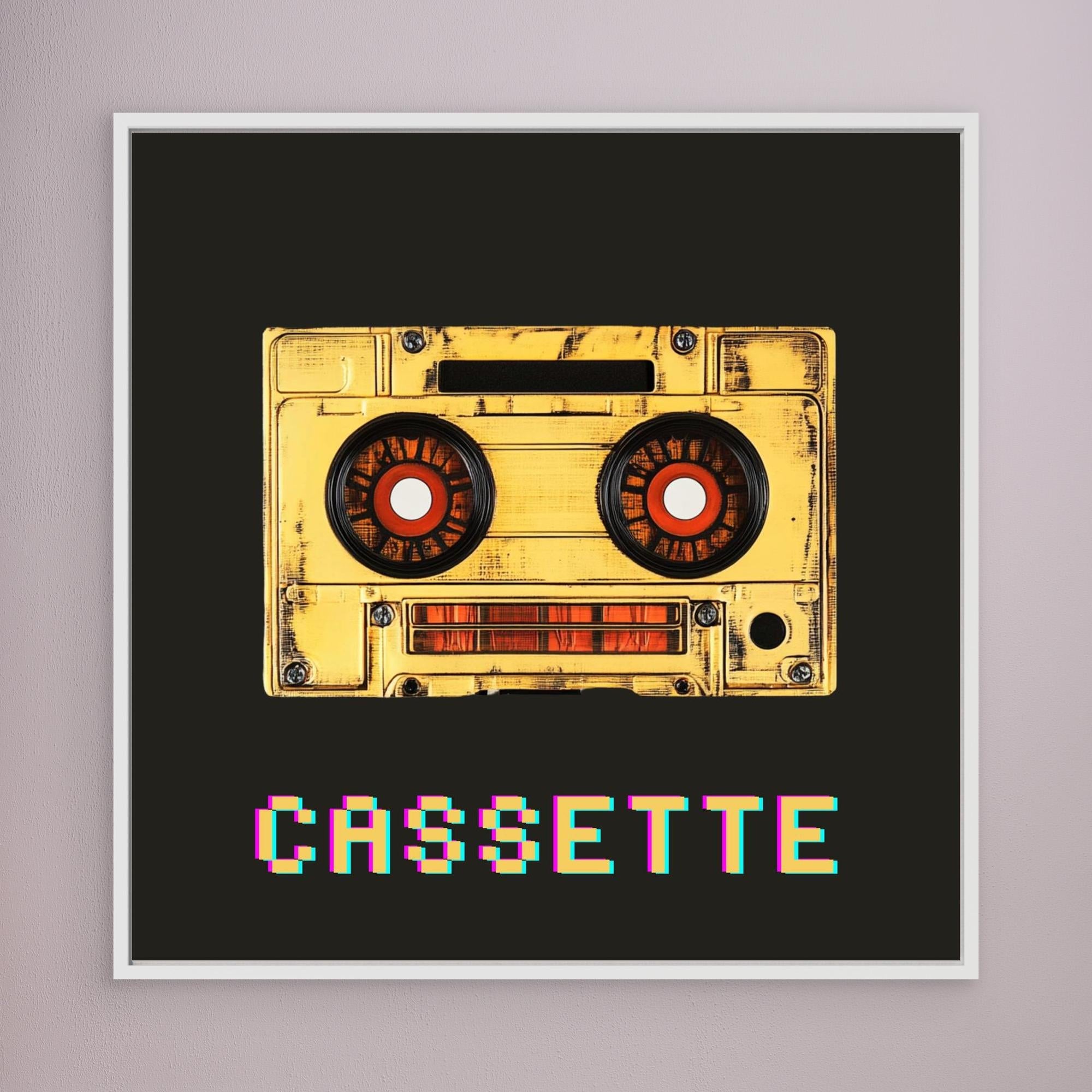 Canvas Print: Retro Cassette Glitch – 80s Pop Art Poster modern abstract canvas wall art by Rossetti Art – luxury interior design artwork for living room, bedroom, office – 80s Wall Decor Glitch Art Print Mixtape Vibes Artwork