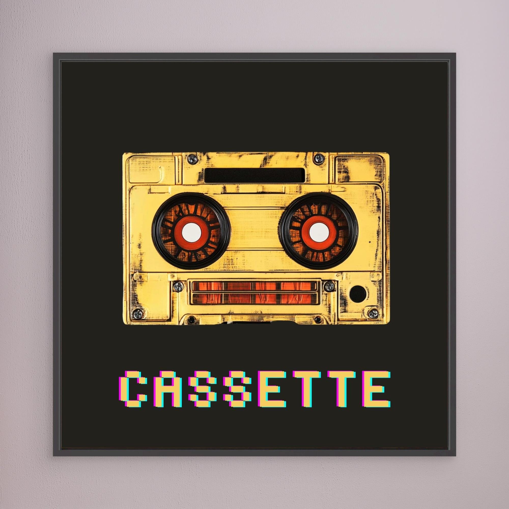 Canvas Print: Retro Cassette Glitch – 80s Pop Art Poster modern abstract canvas wall art by Rossetti Art – luxury interior design artwork for living room, bedroom, office – 80s Wall Decor Glitch Art Print Mixtape Vibes Artwork