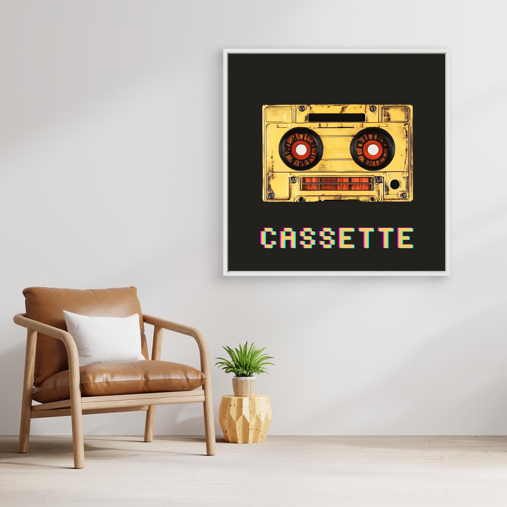 Canvas Print: Retro Cassette Glitch – 80s Pop Art Poster modern abstract canvas wall art by Rossetti Art – luxury interior design artwork for living room, bedroom, office – 80s Wall Decor Glitch Art Print Mixtape Vibes Artwork