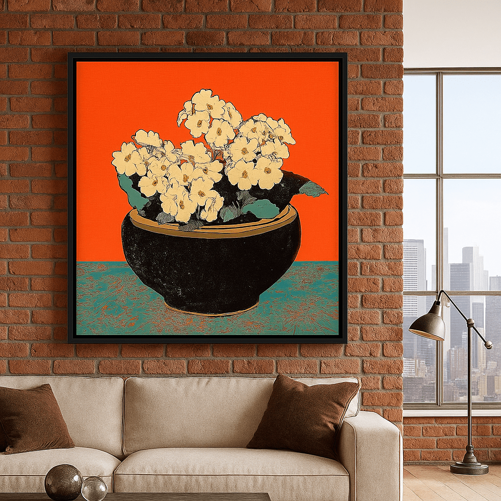 Canvas Print: Retro Floral Canvas Print – Bold Flower Pot Wall Art - Chiara Rossetti