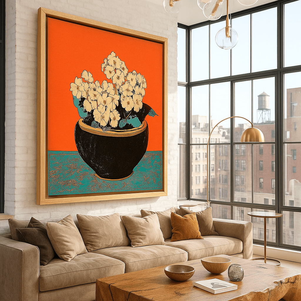 Canvas Print: Retro Floral Canvas Print – Bold Flower Pot Wall Art - Chiara Rossetti