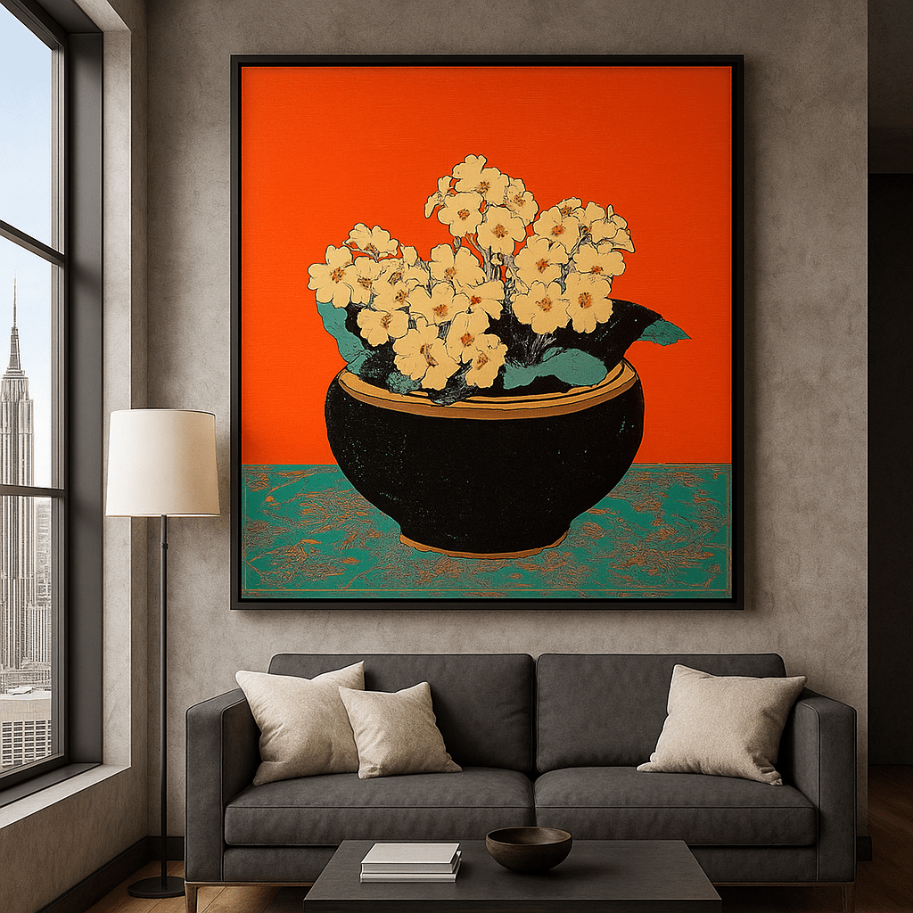 Canvas Print: Retro Floral Canvas Print – Bold Flower Pot Wall Art - Chiara Rossetti