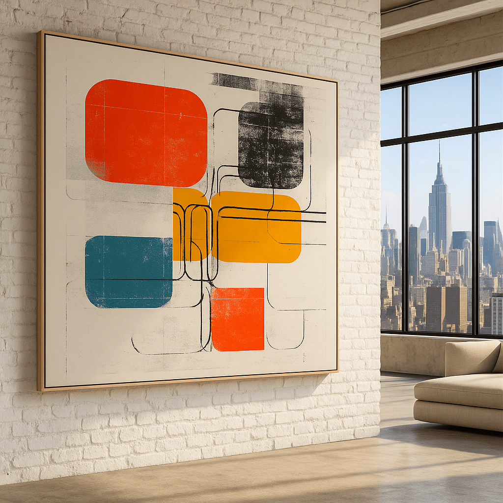 Canvas Print: Retro Flow – Mid - Century Modern Abstract Canvas Print | Vibrant Wall Art modern abstract canvas wall art by Rossetti Art – luxury interior design artwork for living room, bedroom, office – abstract wall art contemporary wall design framed abstract canvas