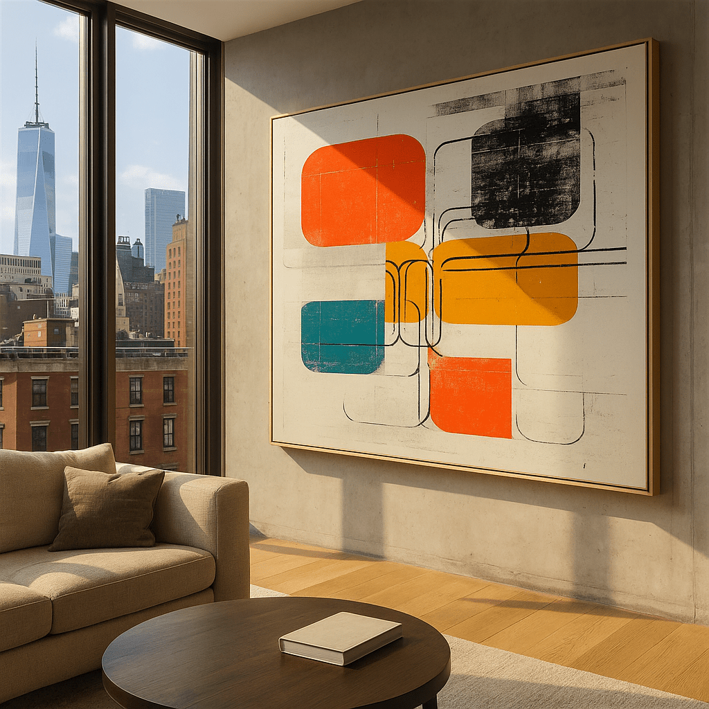 Canvas Print: Retro Flow – Mid - Century Modern Abstract Canvas Print | Vibrant Wall Art modern abstract canvas wall art by Rossetti Art – luxury interior design artwork for living room, bedroom, office – abstract wall art contemporary wall design framed abstract canvas