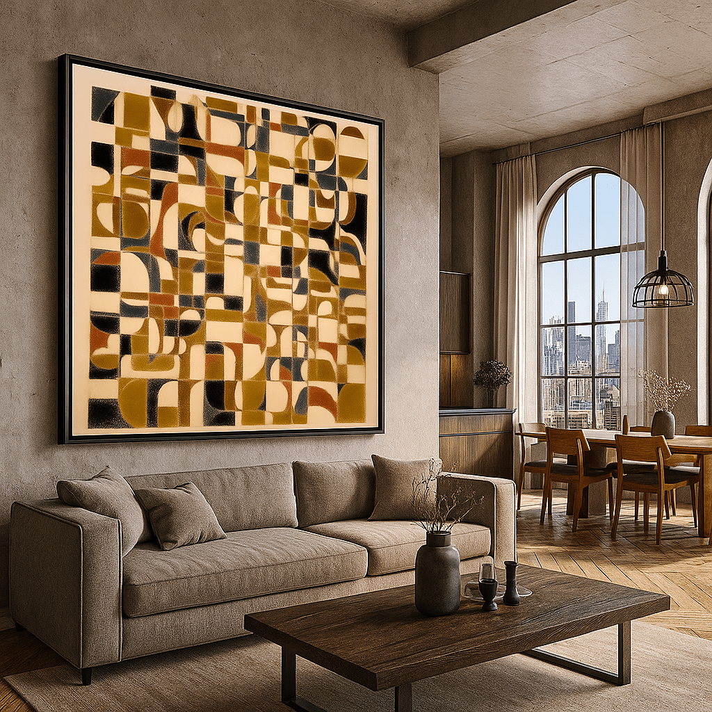 Canvas Print : Retro Geometric Gridlock – Mid - Century Modern Wall Art Print - Chiara Rossetti