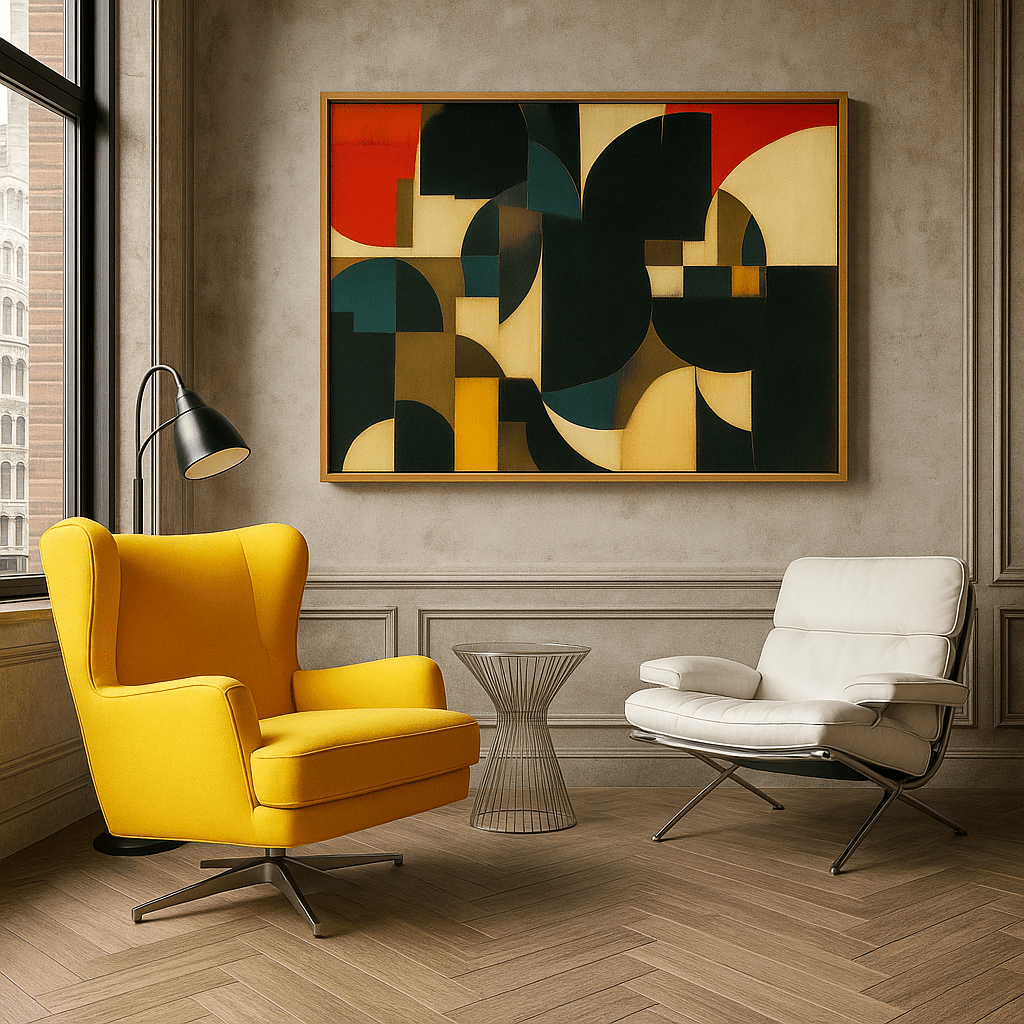 Canvas Print : Retro Geometry Block – Abstract Color Block Canvas Art - Chiara Rossetti