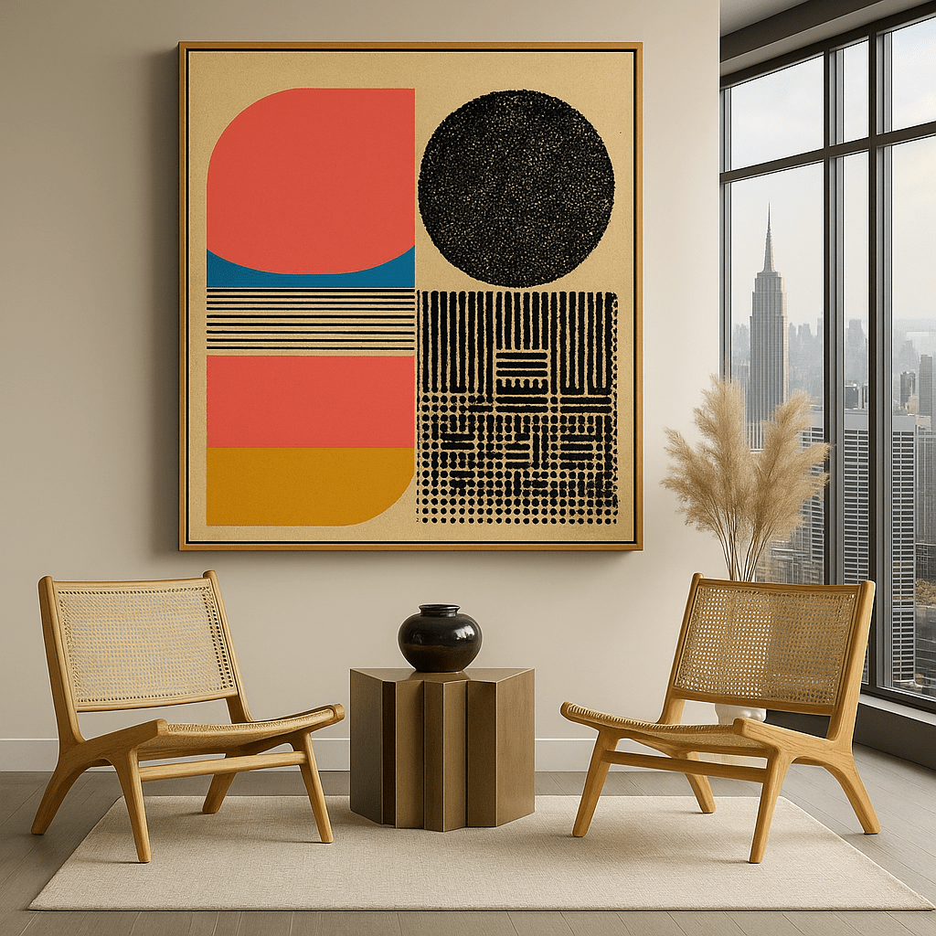 Canvas Print: Retro Grid Groove – Abstract Canvas Art for Modern Interiors modern abstract canvas wall art by Rossetti Art – luxury interior design artwork for living room, bedroom, office – abstract wall art bold geometric art contemporary wall design