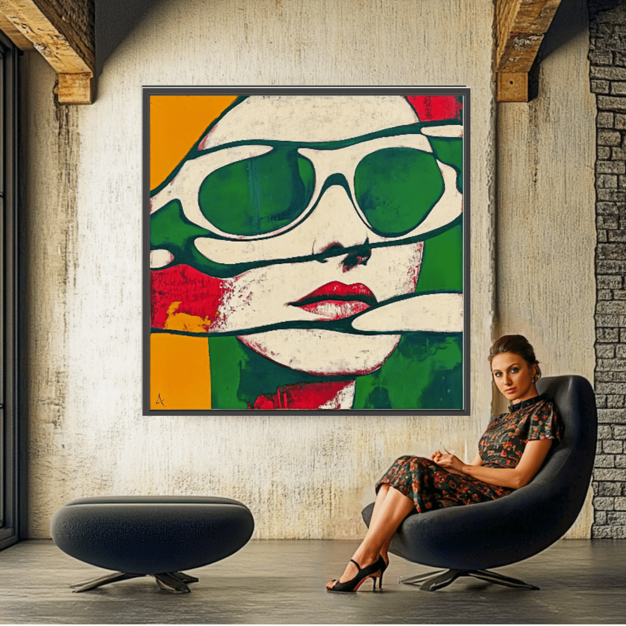 Canvas Print : Retro Pop Art Woman - Bold Wall Decor modern abstract canvas wall art by Rossetti Art – luxury interior design artwork for living room, bedroom, office – Modern Pop Art Pop Art Canvas Print Retro Wall Decor