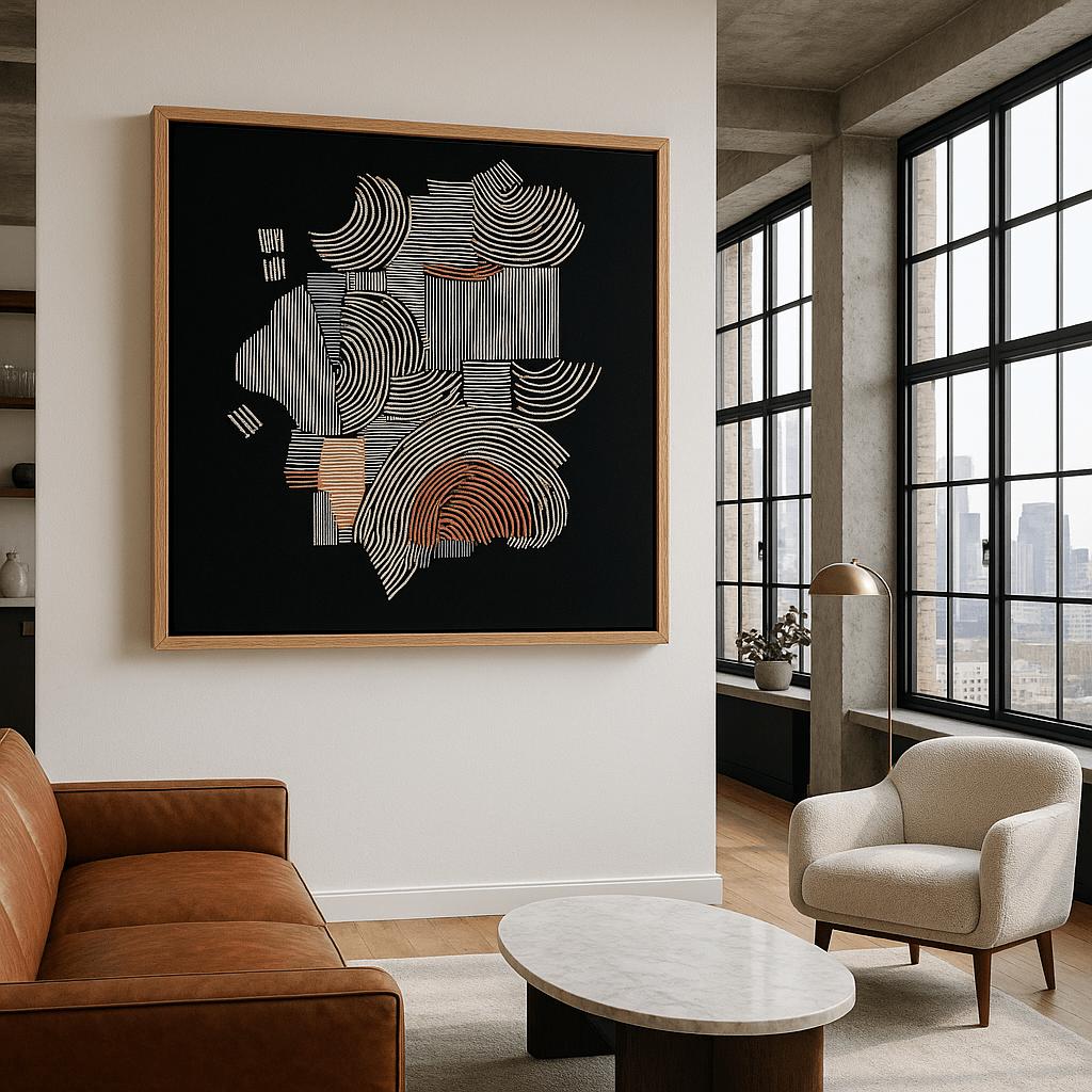 Canvas Print: Rhythm in Motion – Modern Abstract Wall Art with Line Patterns modern abstract canvas wall art by Rossetti Art – luxury interior design artwork for living room, bedroom, office – creative studio decor Geometric Abstract Art industrial style art