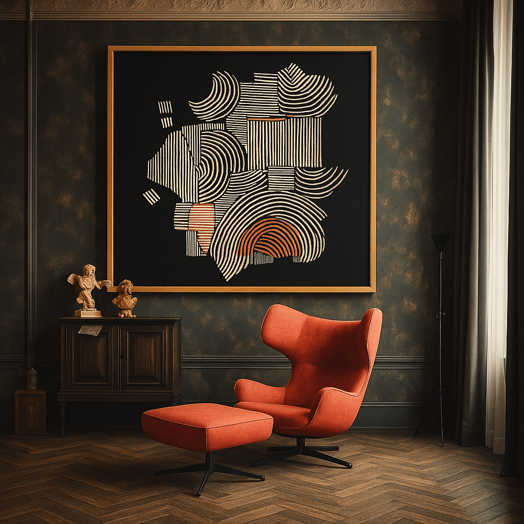 Canvas Print: Rhythm in Motion – Modern Abstract Wall Art with Line Patterns modern abstract canvas wall art by Rossetti Art – luxury interior design artwork for living room, bedroom, office – creative studio decor Geometric Abstract Art industrial style art