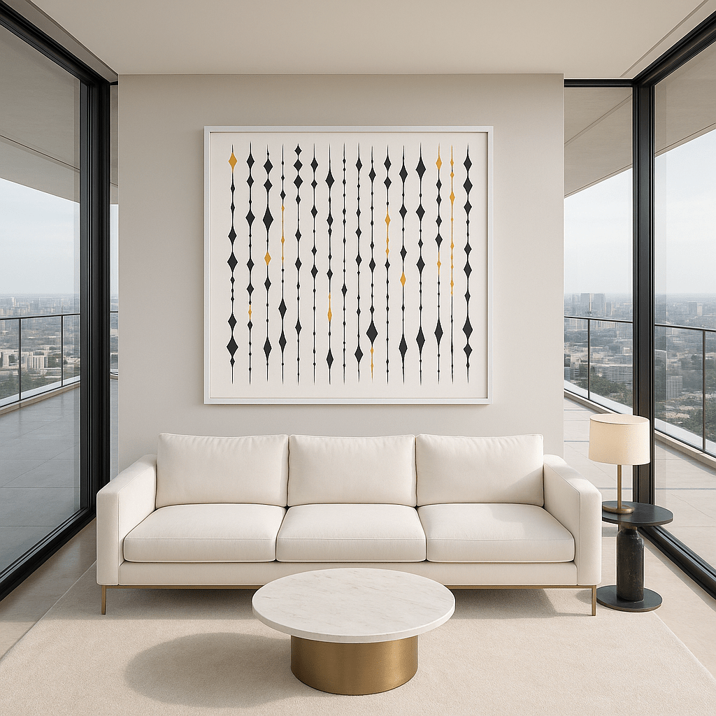 Canvas Print: Rhythm Skyline - Modern Abstract Art modern abstract canvas wall art by Rossetti Art – luxury interior design artwork for living room, bedroom, office – Bold and Dynamic Artistic Home Accent Colorful Statement Wall Art Contemporary Grid Art