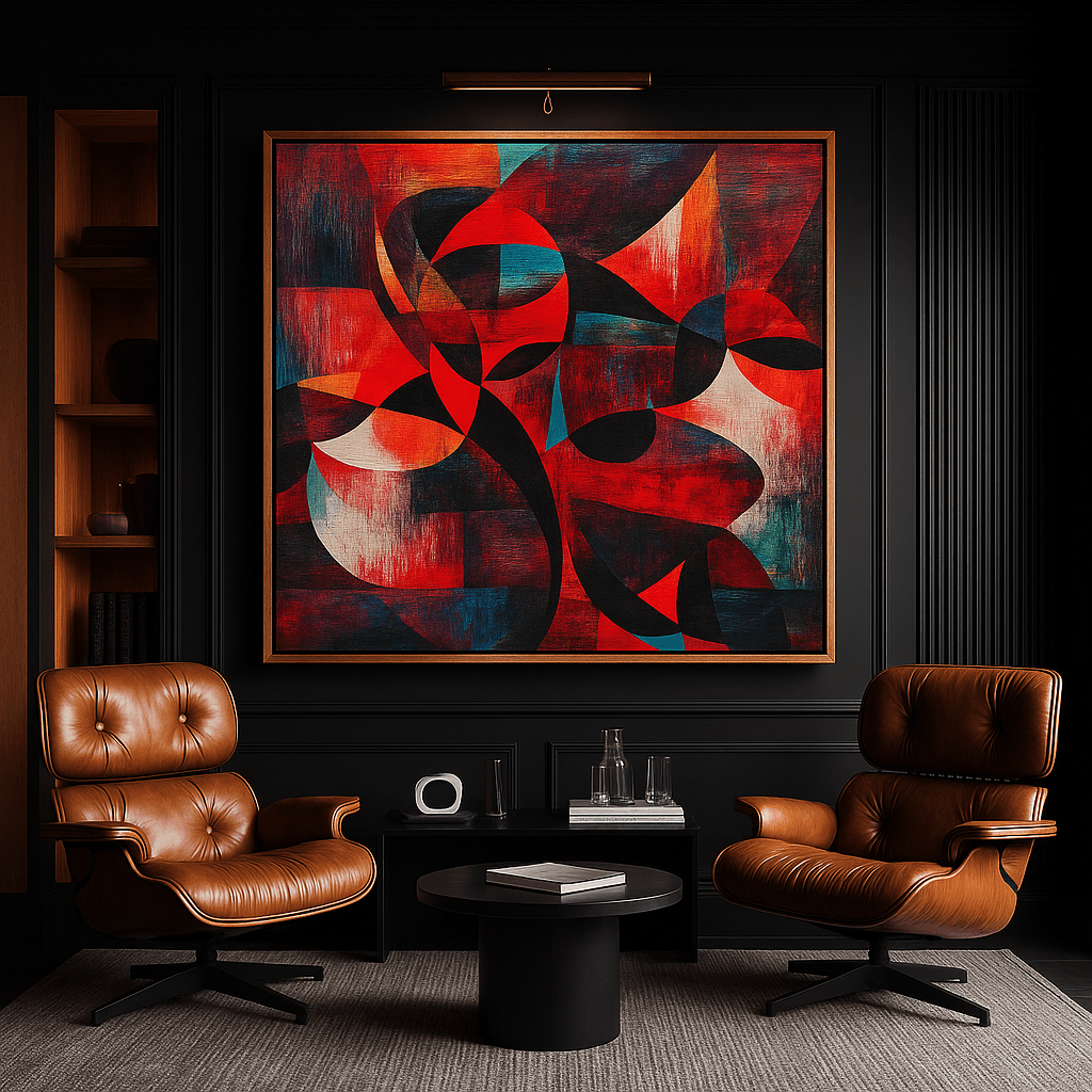 Canvas Print : Rhythms in Red | Abstract Geometric Wall Art | Modern Canvas modern abstract canvas wall art by Rossetti Art – luxury interior design artwork for living room, bedroom, office – abstract red art artistic wall print bold color painting