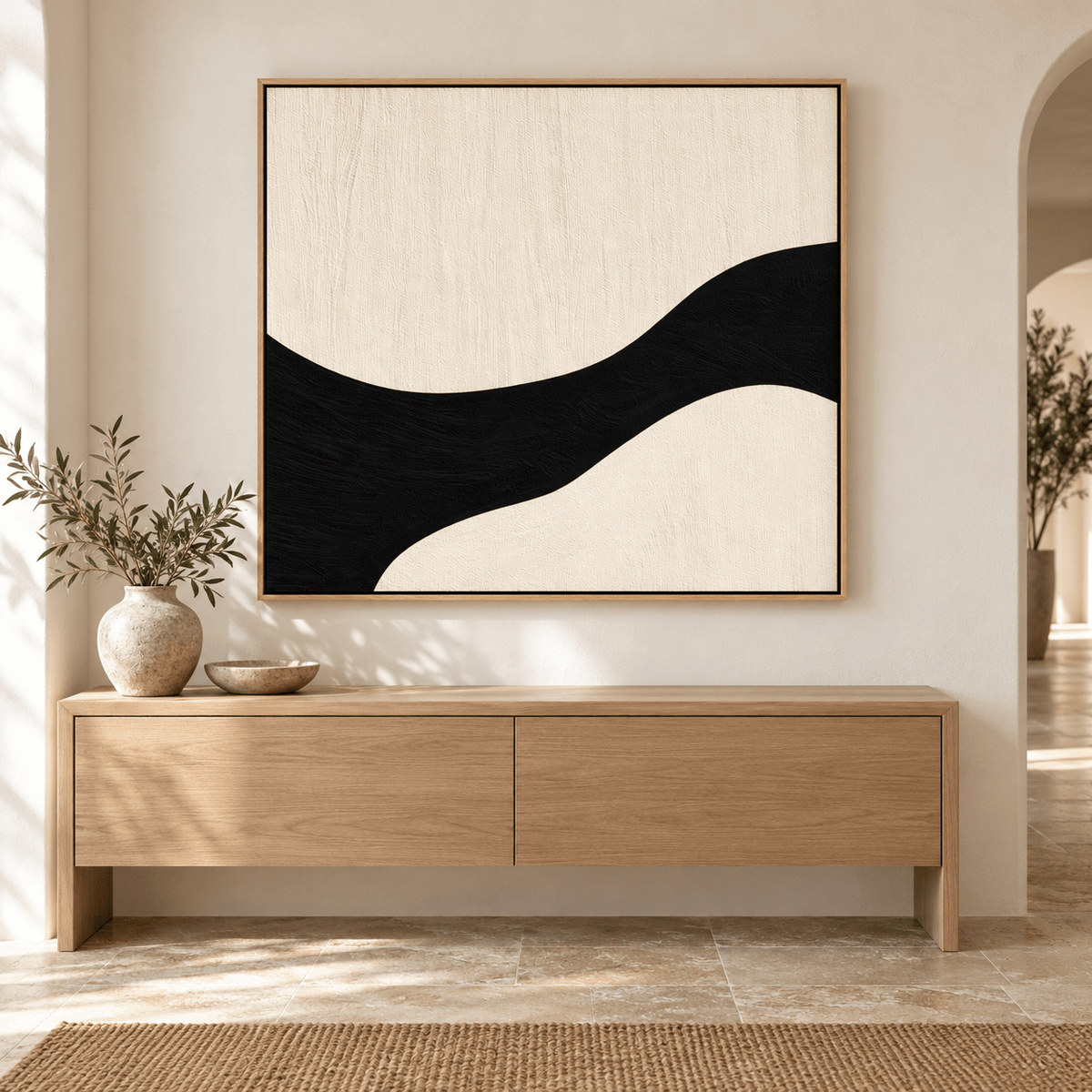 River Wall Art – Ivory River, black band on ivory by Rossetti Art