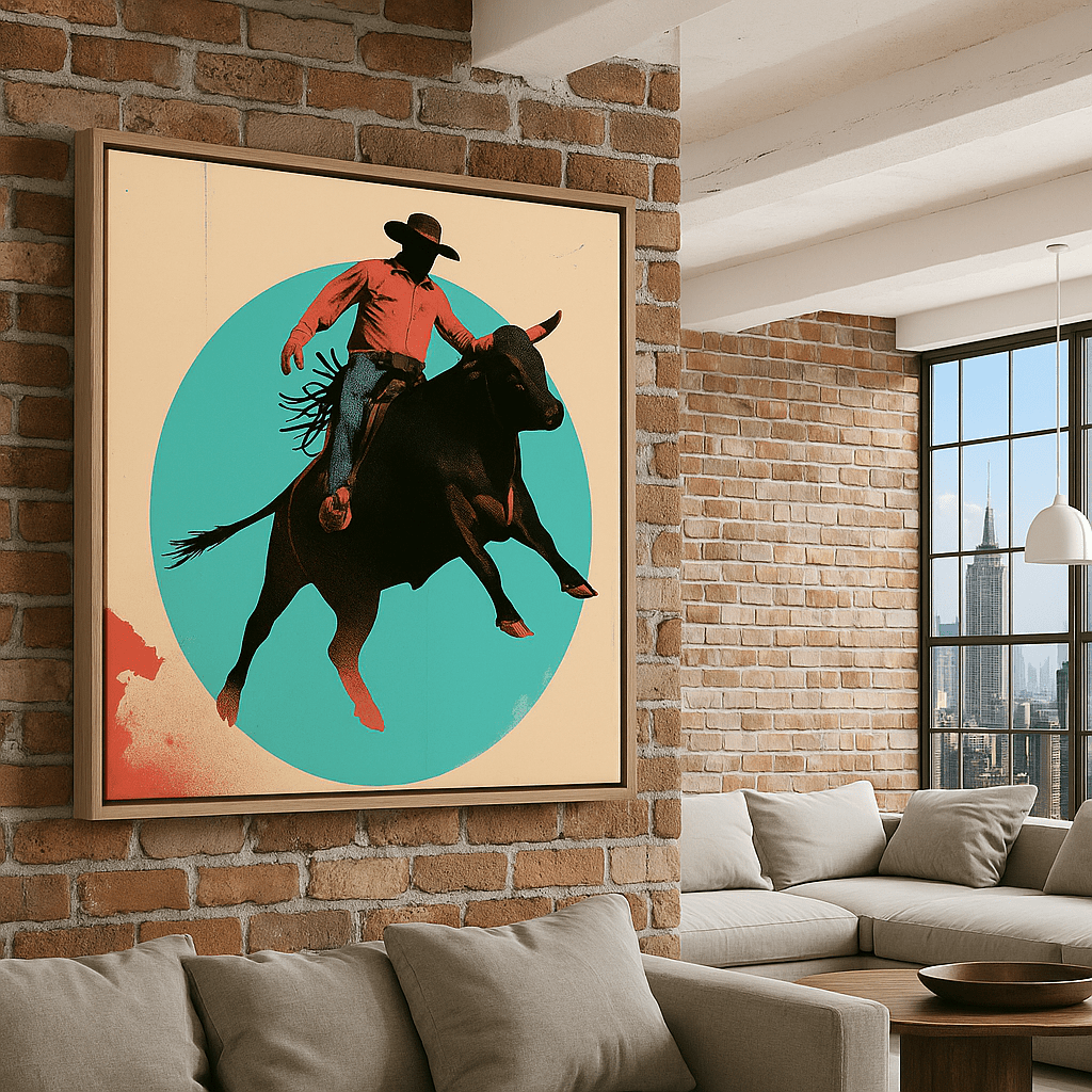 Canvas Print: Rodeo Spirit Canvas - Modern Western Canvas Print | Cowboy Wall Art modern abstract canvas wall art by Rossetti Art – luxury interior design artwork for living room, bedroom, office – canvas print art Chiara Rossetti figurative
