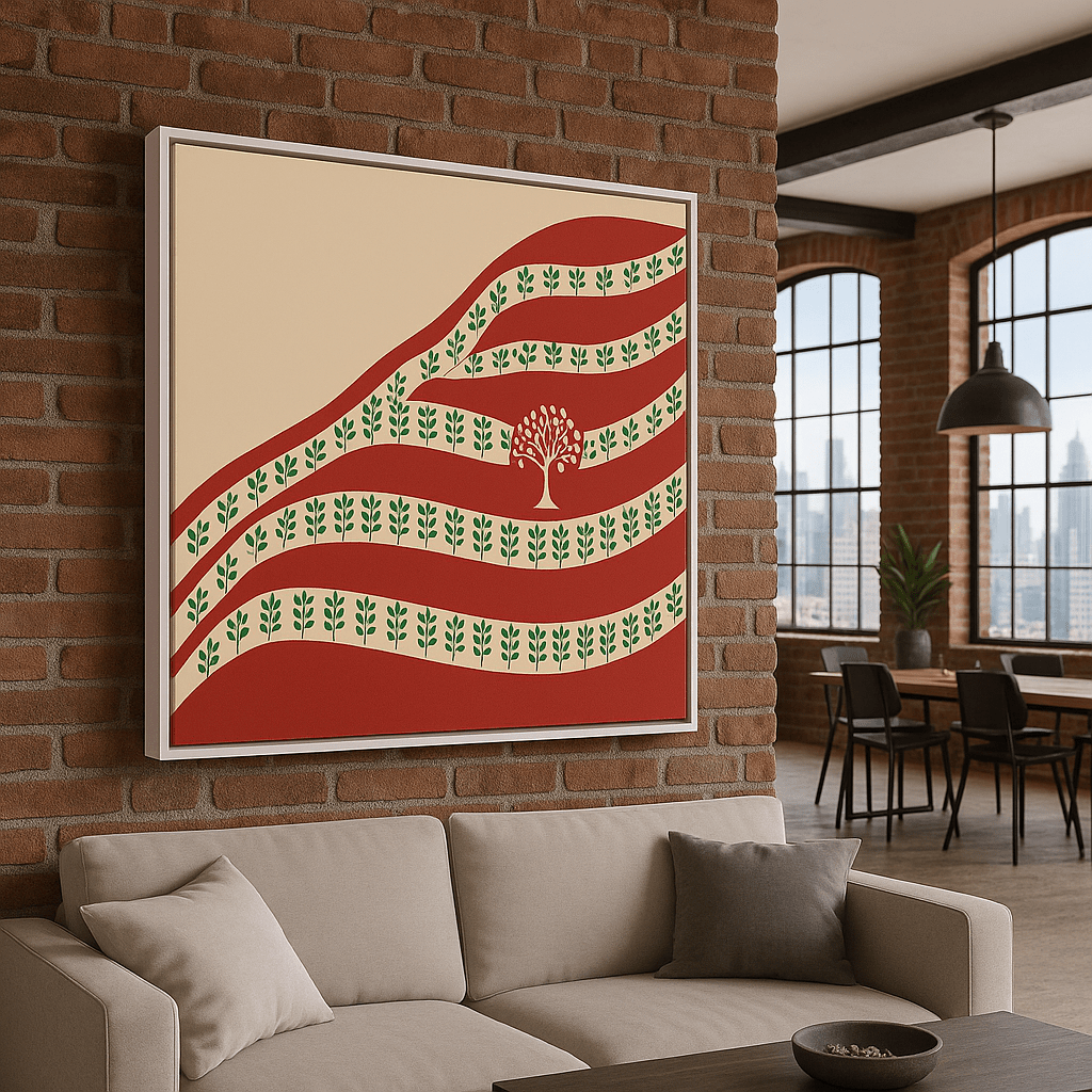 Canvas Print: “Roots & Rows” – Modern Abstract Tree & Pattern Art modern abstract canvas wall art by Rossetti Art – luxury interior design artwork for living room, bedroom, office – Abstract Tree Canvas Boho Organic Art