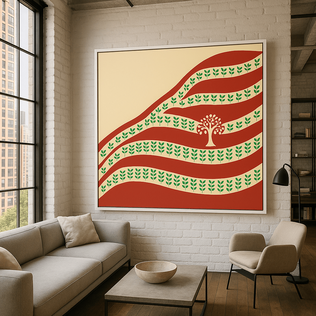Canvas Print: “Roots & Rows” – Modern Abstract Tree & Pattern Art modern abstract canvas wall art by Rossetti Art – luxury interior design artwork for living room, bedroom, office – Abstract Tree Canvas Boho Organic Art