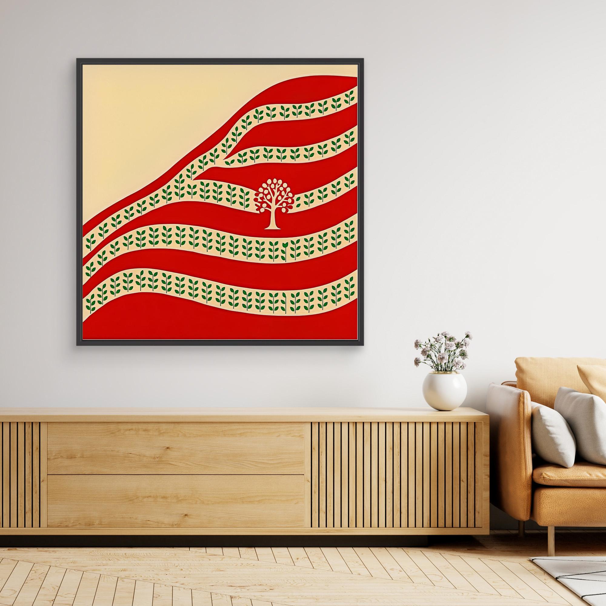 Canvas Print: “Roots & Rows” – Modern Abstract Tree & Pattern Art modern abstract canvas wall art by Rossetti Art – luxury interior design artwork for living room, bedroom, office – Abstract Tree Canvas Boho Organic Art