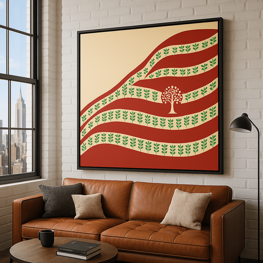 Canvas Print: “Roots & Rows” – Modern Abstract Tree & Pattern Art modern abstract canvas wall art by Rossetti Art – luxury interior design artwork for living room, bedroom, office – Abstract Tree Canvas Boho Organic Art
