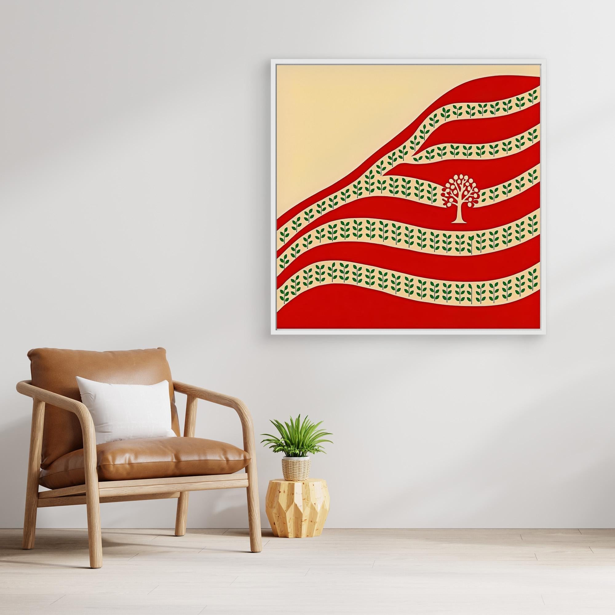 Canvas Print: “Roots & Rows” – Modern Abstract Tree & Pattern Art modern abstract canvas wall art by Rossetti Art – luxury interior design artwork for living room, bedroom, office – Abstract Tree Canvas Boho Organic Art