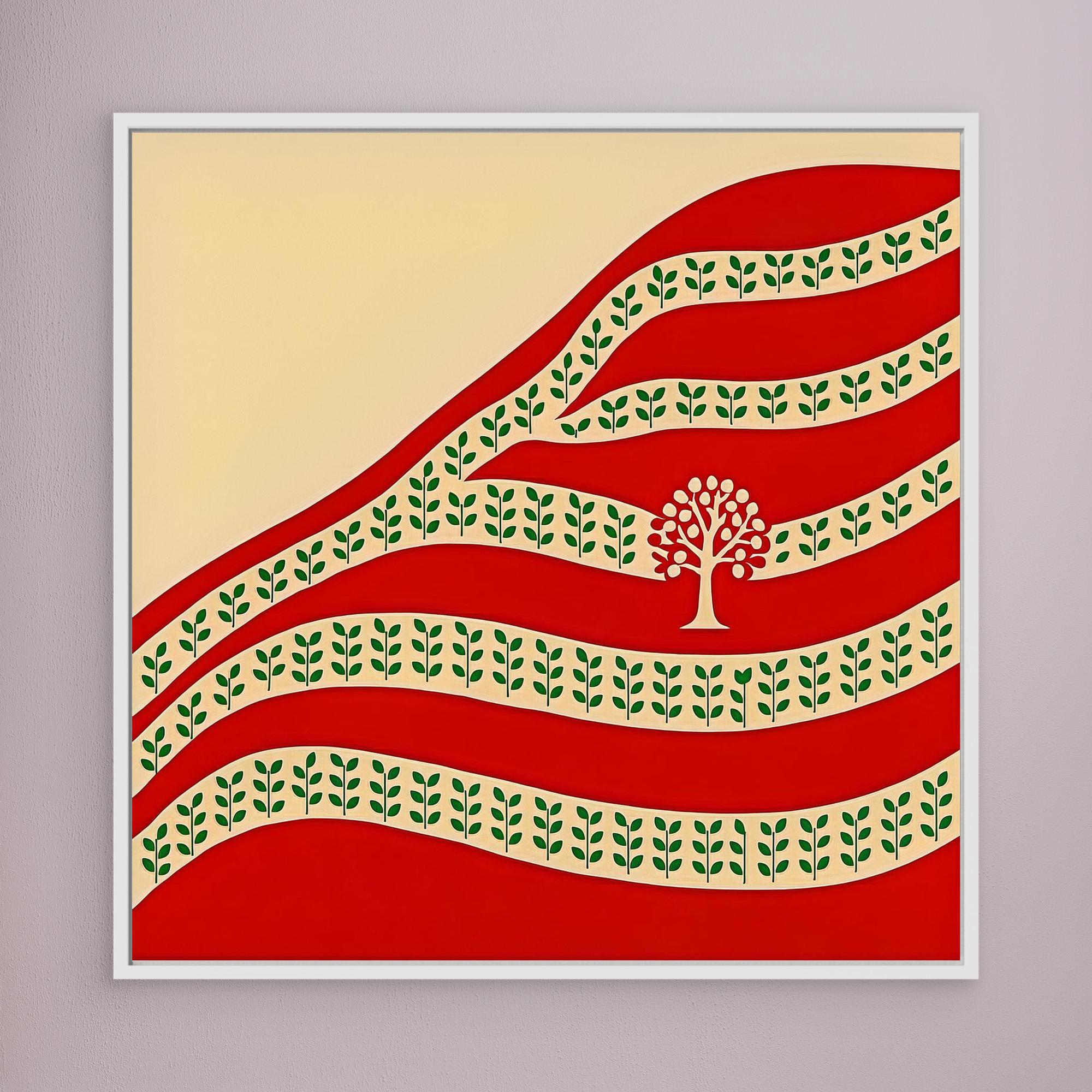 Canvas Print: “Roots & Rows” – Modern Abstract Tree & Pattern Art modern abstract canvas wall art by Rossetti Art – luxury interior design artwork for living room, bedroom, office – Abstract Tree Canvas Boho Organic Art