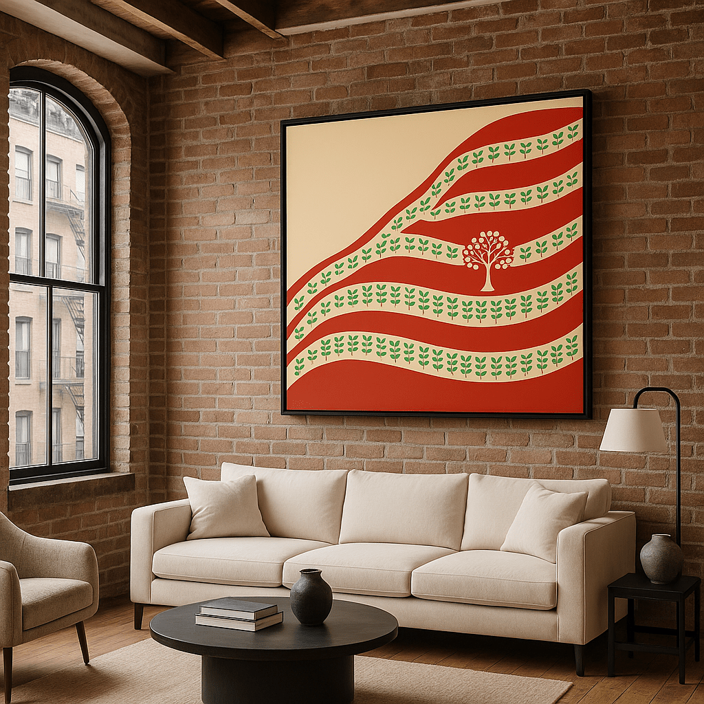 Canvas Print: “Roots & Rows” – Modern Abstract Tree & Pattern Art modern abstract canvas wall art by Rossetti Art – luxury interior design artwork for living room, bedroom, office – Abstract Tree Canvas Boho Organic Art