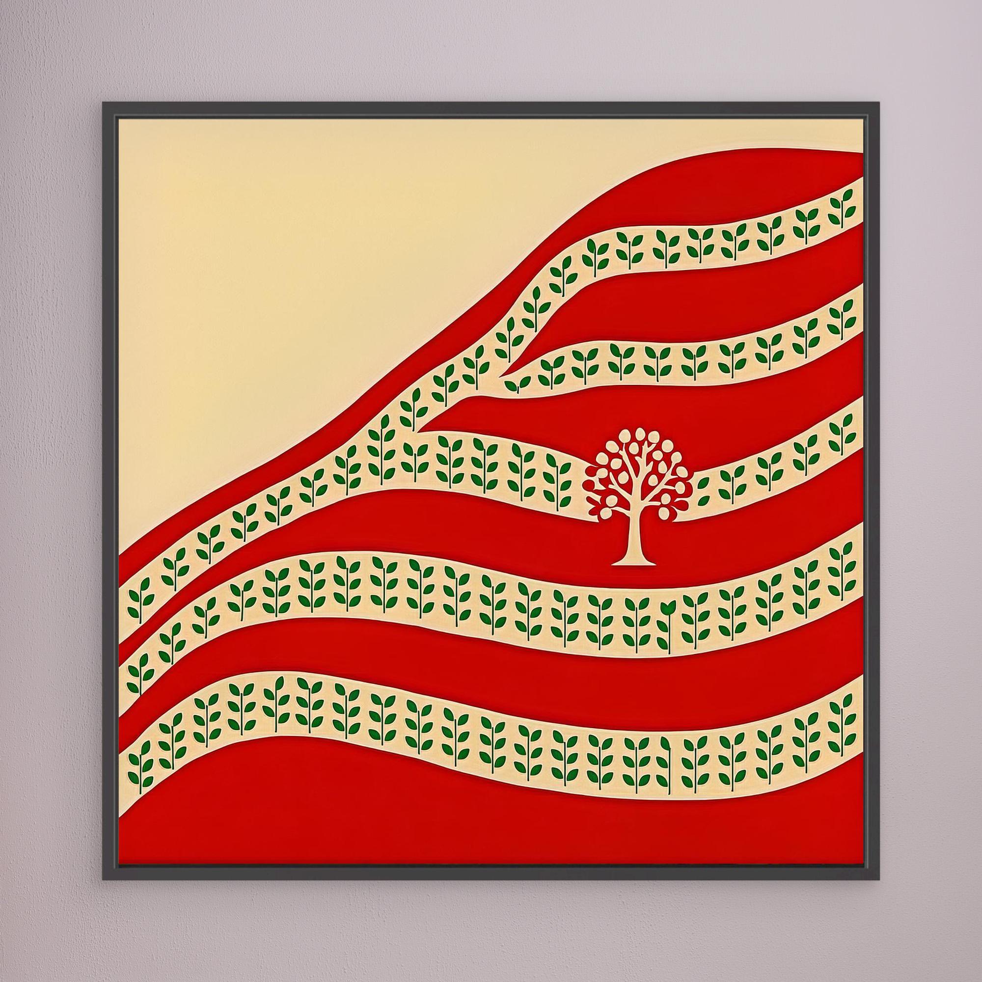 Canvas Print: “Roots & Rows” – Modern Abstract Tree & Pattern Art modern abstract canvas wall art by Rossetti Art – luxury interior design artwork for living room, bedroom, office – Abstract Tree Canvas Boho Organic Art