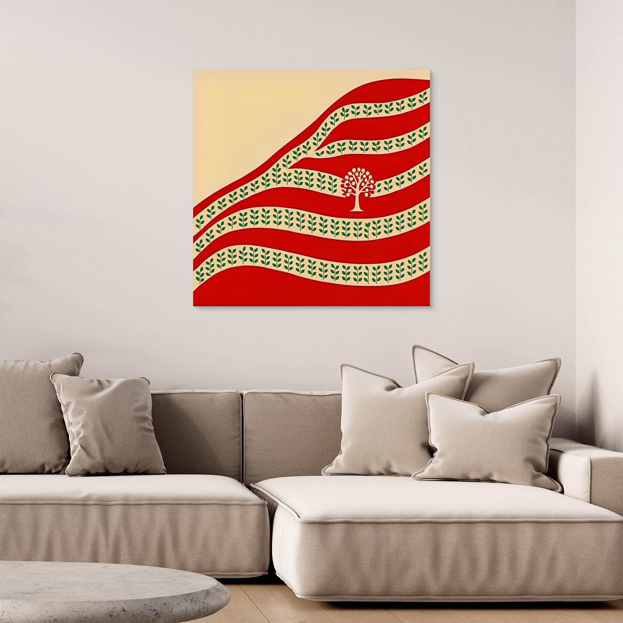 Canvas Print: “Roots & Rows” – Modern Abstract Tree & Pattern Art modern abstract canvas wall art by Rossetti Art – luxury interior design artwork for living room, bedroom, office – Abstract Tree Canvas Boho Organic Art