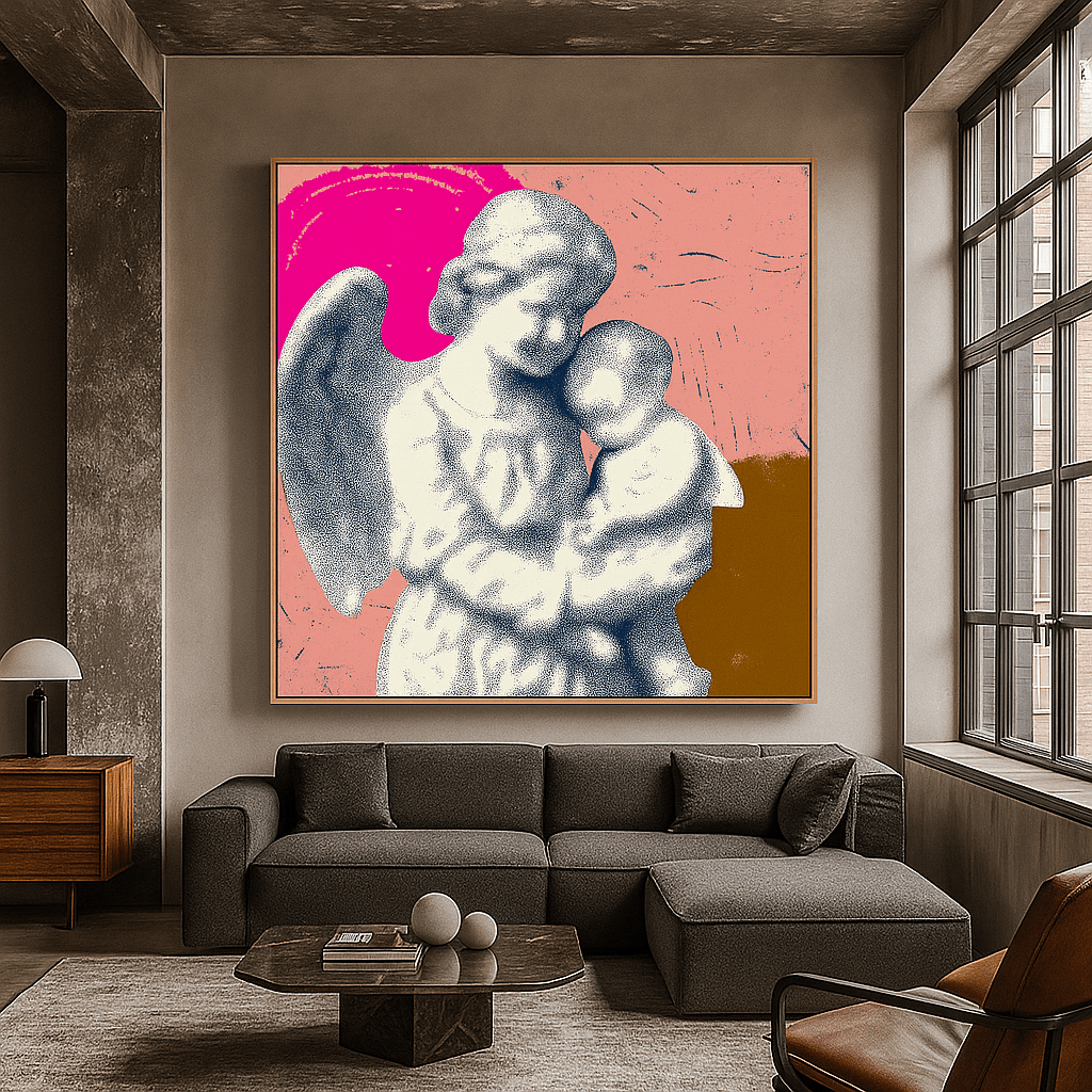 Canvas Print : Sacred Embrace – Angel & Child Pop Art Canvas Wall Print - Chiara Rossetti