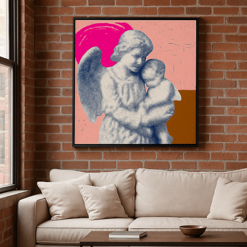 Canvas Print : Sacred Embrace – Angel & Child Pop Art Canvas Wall Print - Chiara Rossetti