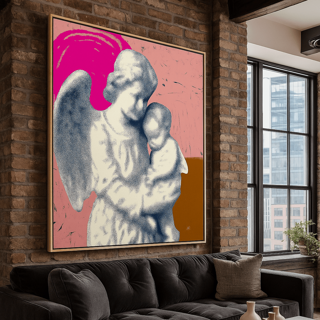 Canvas Print : Sacred Embrace – Angel & Child Pop Art Canvas Wall Print - Chiara Rossetti