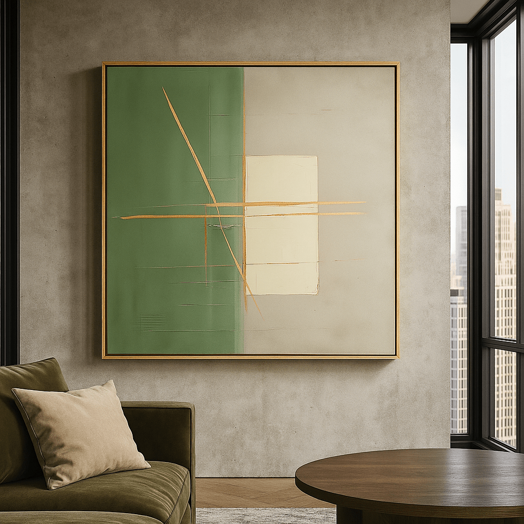 Canvas Print: Sage Balance – Wabi Sabi Abstract Minimalist Canvas Print in Green & Ivory modern abstract canvas wall art by Rossetti Art – luxury interior design artwork for living room, bedroom, office – abstract wall art canvas print art Chiara Rossetti