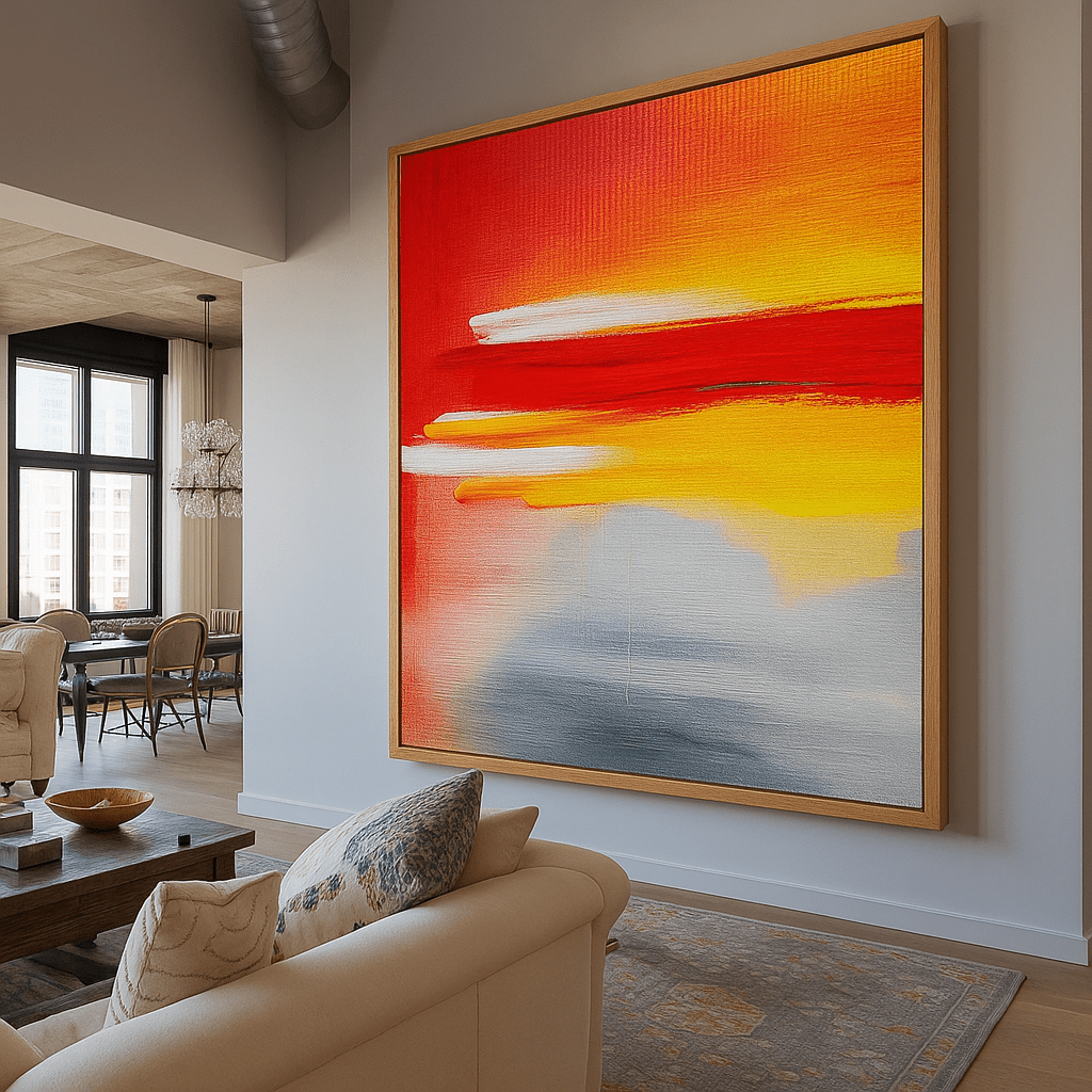 Canvas Print : Scarlet Horizon - Vibrant Abstract Sunset Canvas Wall Art modern abstract canvas wall art by Rossetti Art – luxury interior design artwork for living room, bedroom, office – ModernBoldWallArt Ready To Hang Decor ReadyVibrantAbstractArt