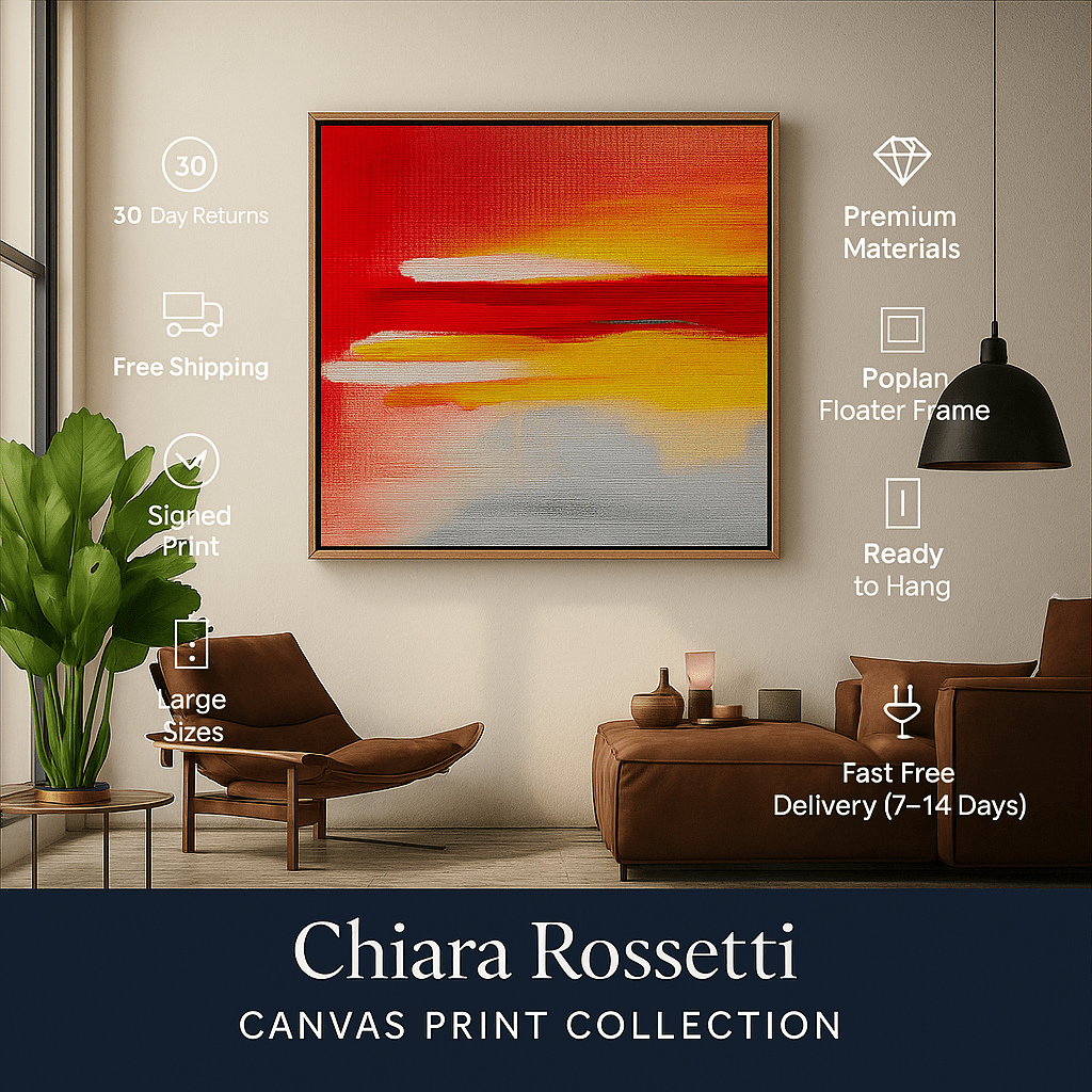 Canvas Print : Scarlet Horizon - Vibrant Abstract Sunset Canvas Wall Art modern abstract canvas wall art by Rossetti Art – luxury interior design artwork for living room, bedroom, office – ModernBoldWallArt Ready To Hang Decor ReadyVibrantAbstractArt