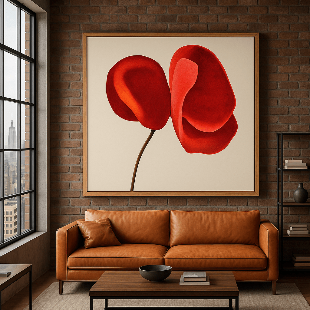 Canvas Print: "Scarlet Petal Harmony" - Abstract Floral Art modern abstract canvas wall art by Rossetti Art – luxury interior design artwork for living room, bedroom, office – Bold floral canvas bold floral portrait contemporary floral decor
