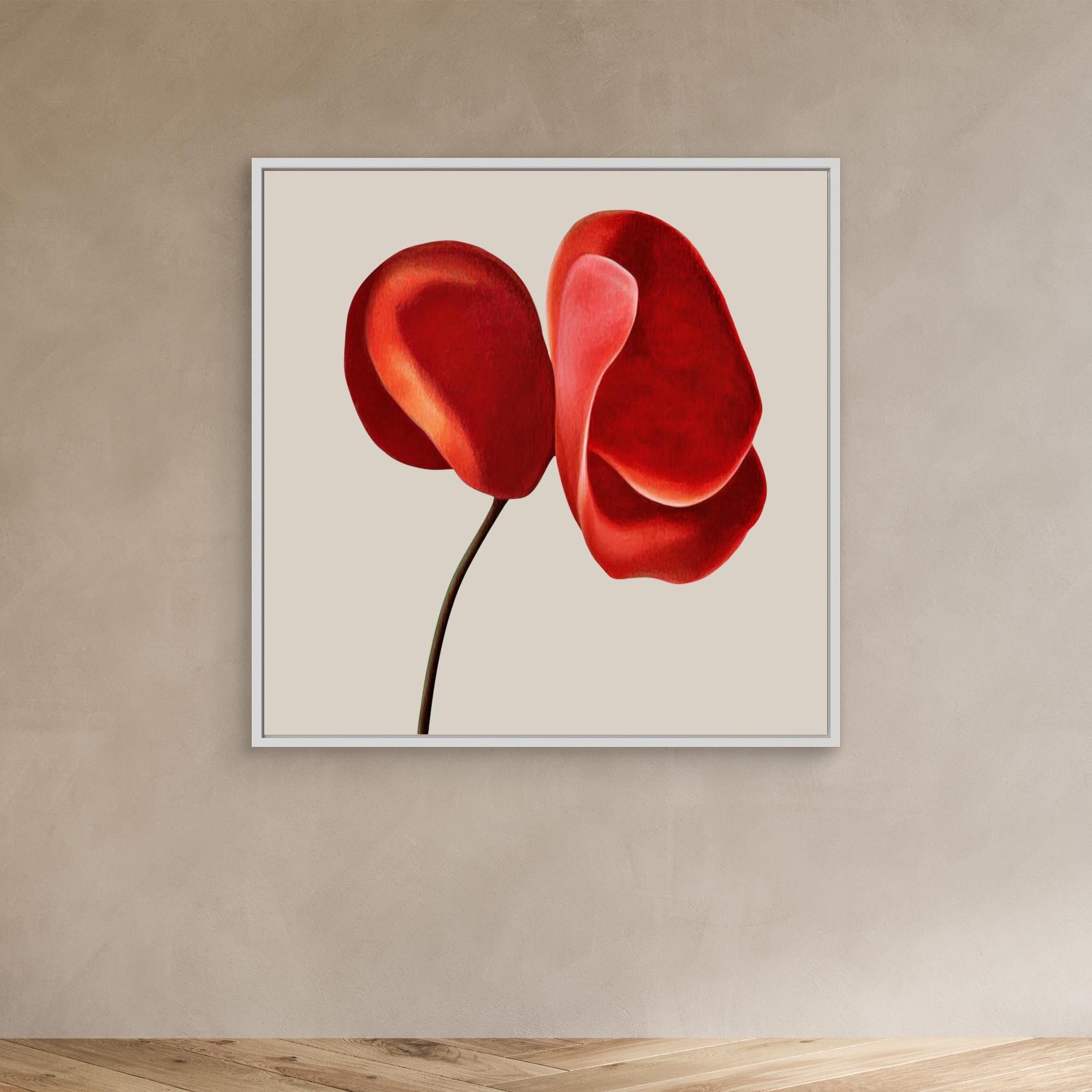 Canvas Print: "Scarlet Petal Harmony" - Abstract Floral Art modern abstract canvas wall art by Rossetti Art – luxury interior design artwork for living room, bedroom, office – Bold floral canvas bold floral portrait contemporary floral decor