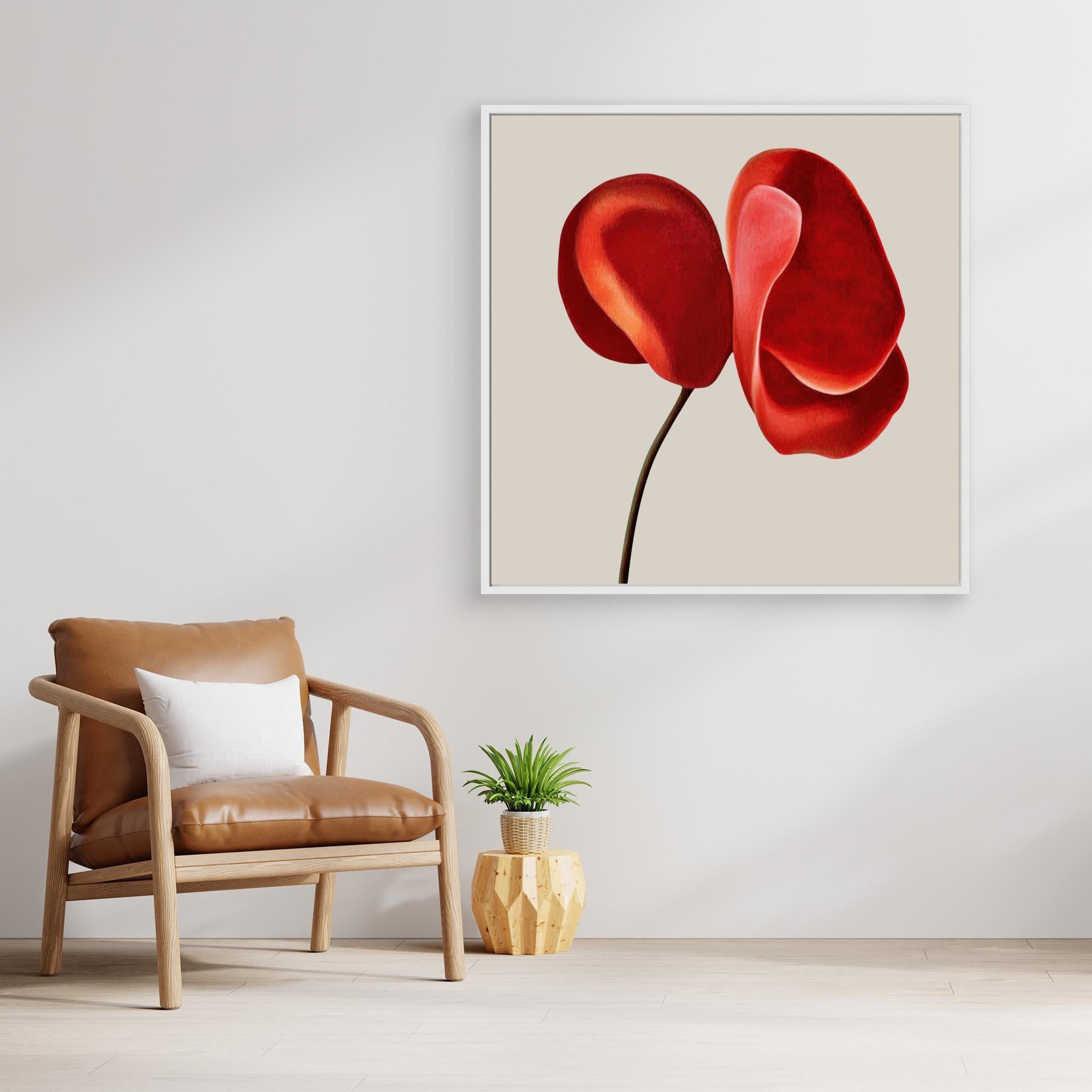 Canvas Print: "Scarlet Petal Harmony" - Abstract Floral Art modern abstract canvas wall art by Rossetti Art – luxury interior design artwork for living room, bedroom, office – Bold floral canvas bold floral portrait contemporary floral decor