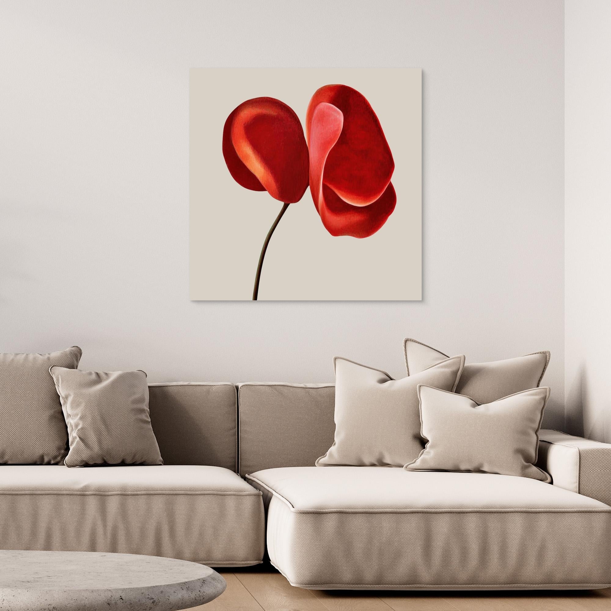 Canvas Print: "Scarlet Petal Harmony" - Abstract Floral Art modern abstract canvas wall art by Rossetti Art – luxury interior design artwork for living room, bedroom, office – Bold floral canvas bold floral portrait contemporary floral decor