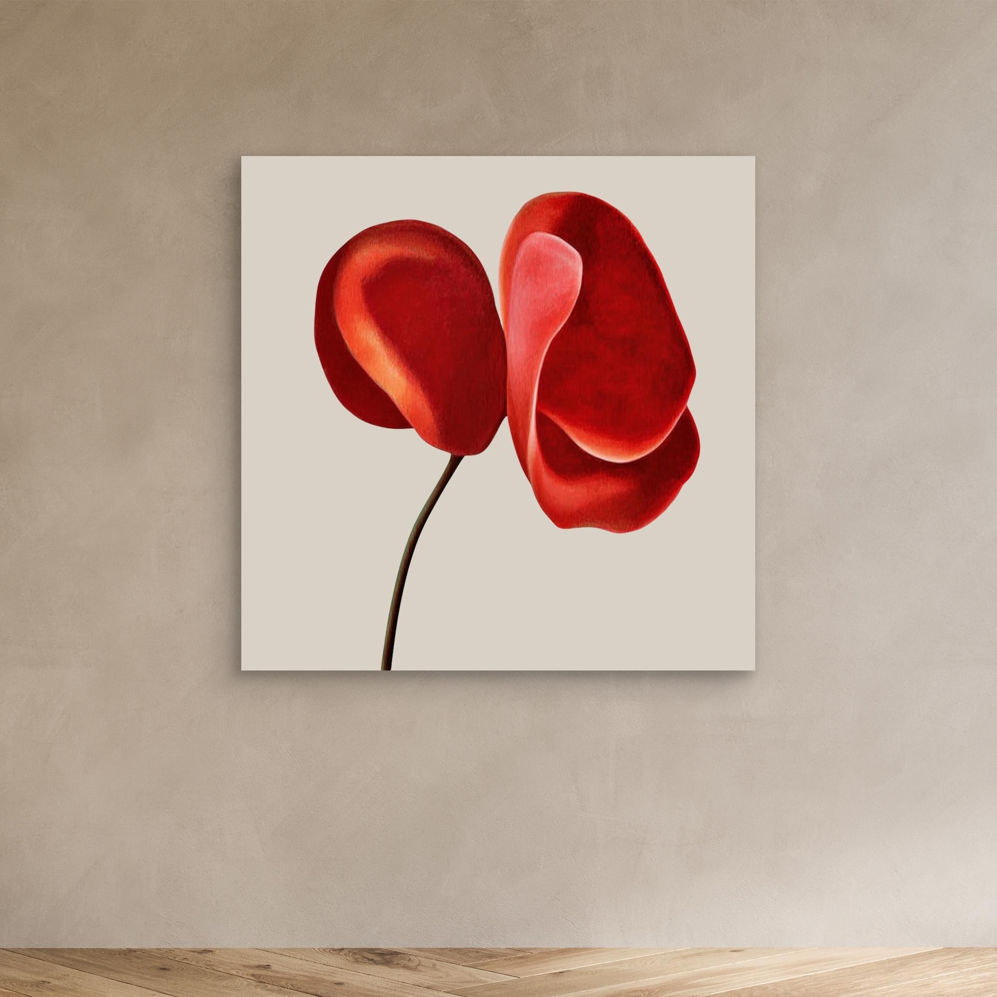 Canvas Print: "Scarlet Petal Harmony" - Abstract Floral Art modern abstract canvas wall art by Rossetti Art – luxury interior design artwork for living room, bedroom, office – Bold floral canvas bold floral portrait contemporary floral decor