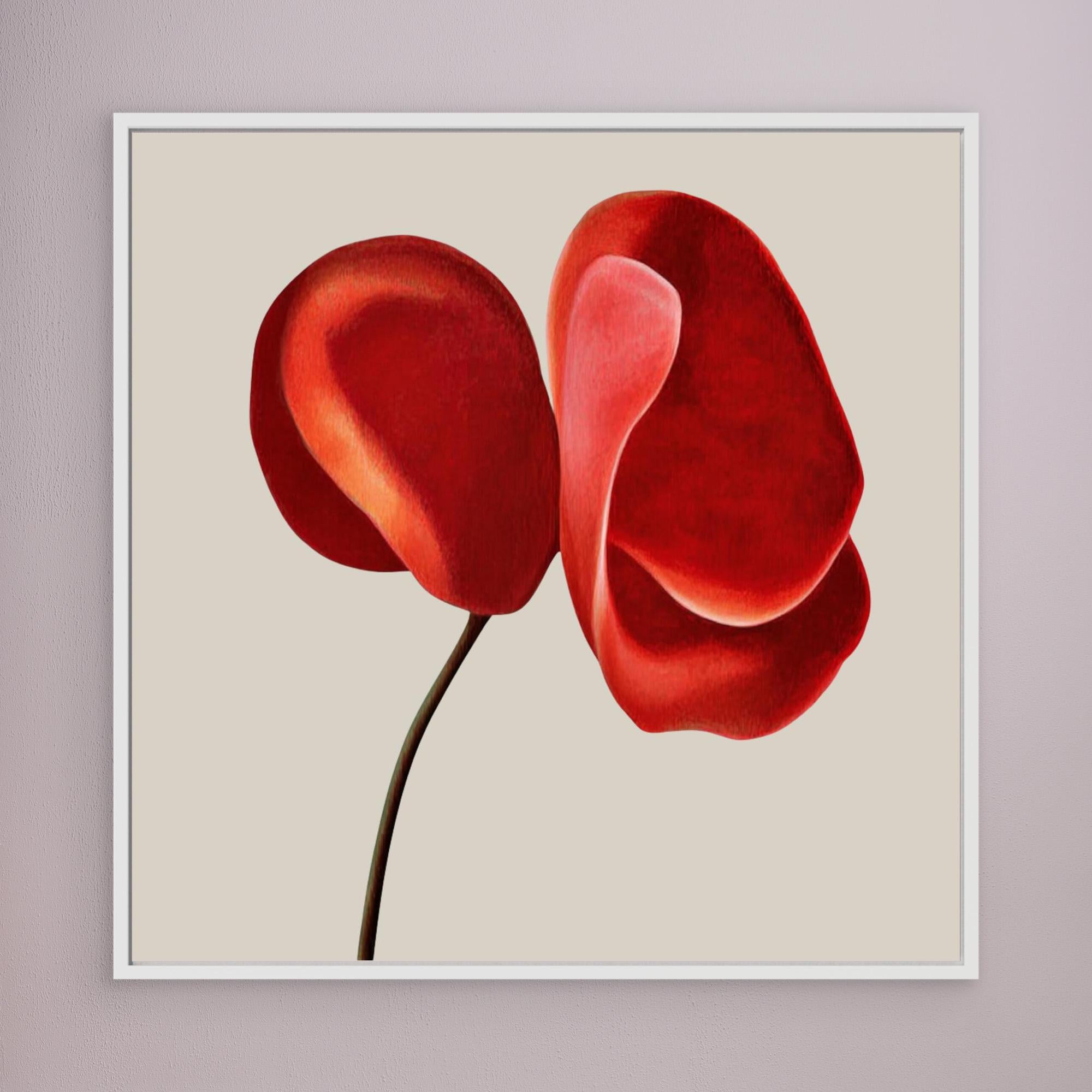 Canvas Print: "Scarlet Petal Harmony" - Abstract Floral Art modern abstract canvas wall art by Rossetti Art – luxury interior design artwork for living room, bedroom, office – Bold floral canvas bold floral portrait contemporary floral decor