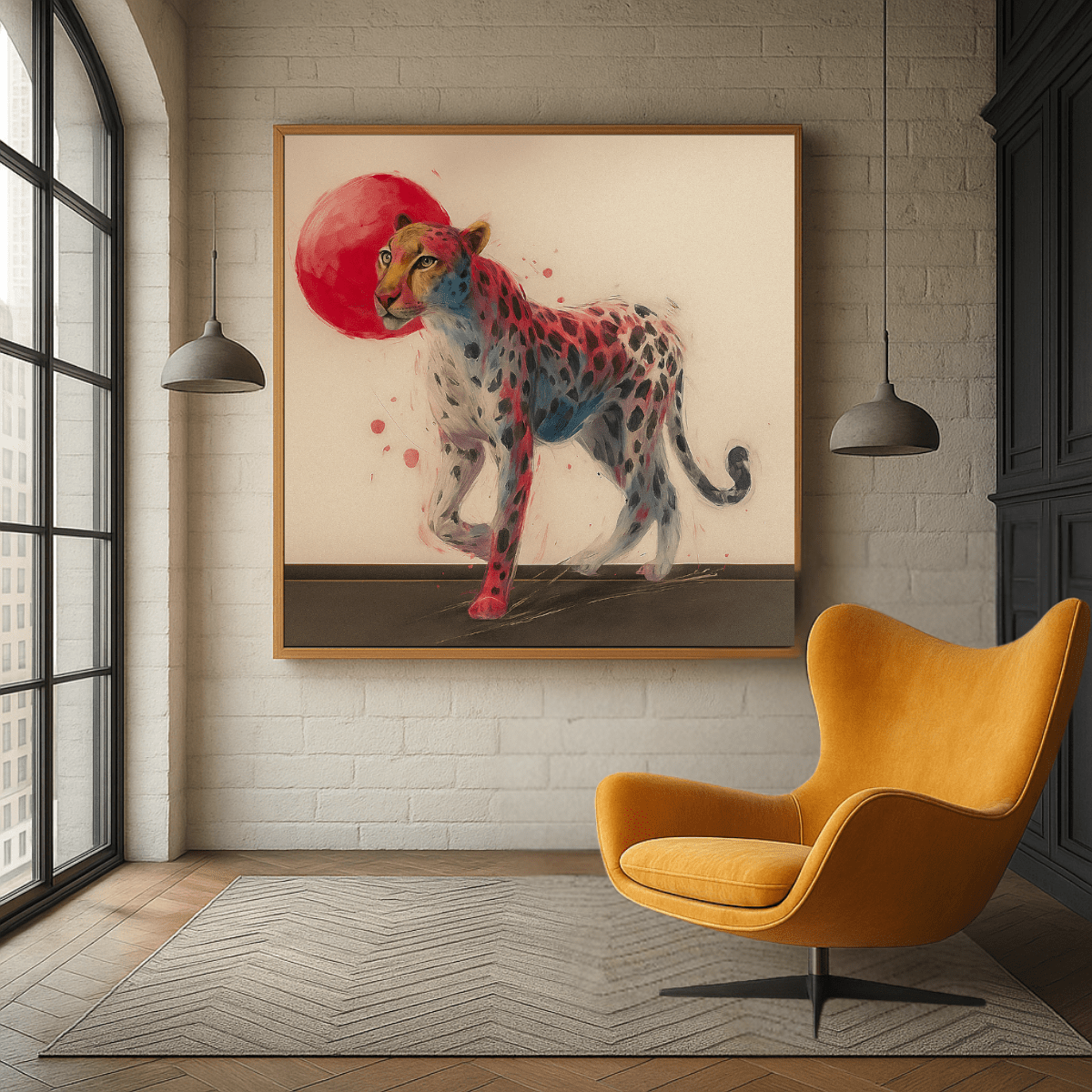 Canvas Print : Scarlet Stare – Canvas Art of a Fantasy Leopard & Red Sun - Chiara Rossetti