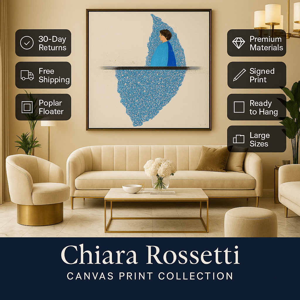 Canvas Print : Serene Blossom Reflection - Abstract Floral Wall Art Canvas modern abstract canvas wall art by Rossetti Art – luxury interior design artwork for living room, bedroom, office – Blue Figure Art Peaceful Wall Decor Ready To Hang Art