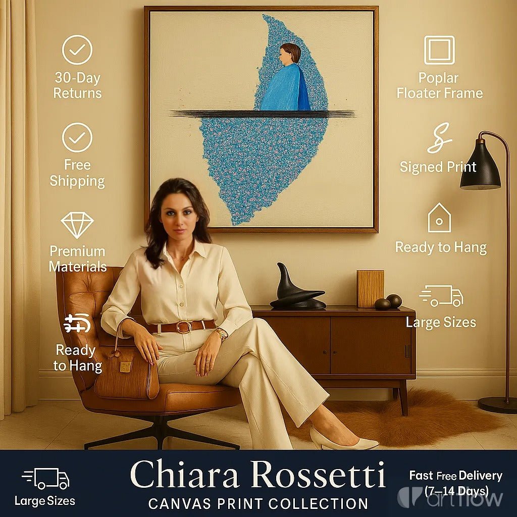 Canvas Print : Serene Blossom Reflection - Abstract Floral Wall Art Canvas modern abstract canvas wall art by Rossetti Art – luxury interior design artwork for living room, bedroom, office – Blue Figure Art Peaceful Wall Decor Ready To Hang Art