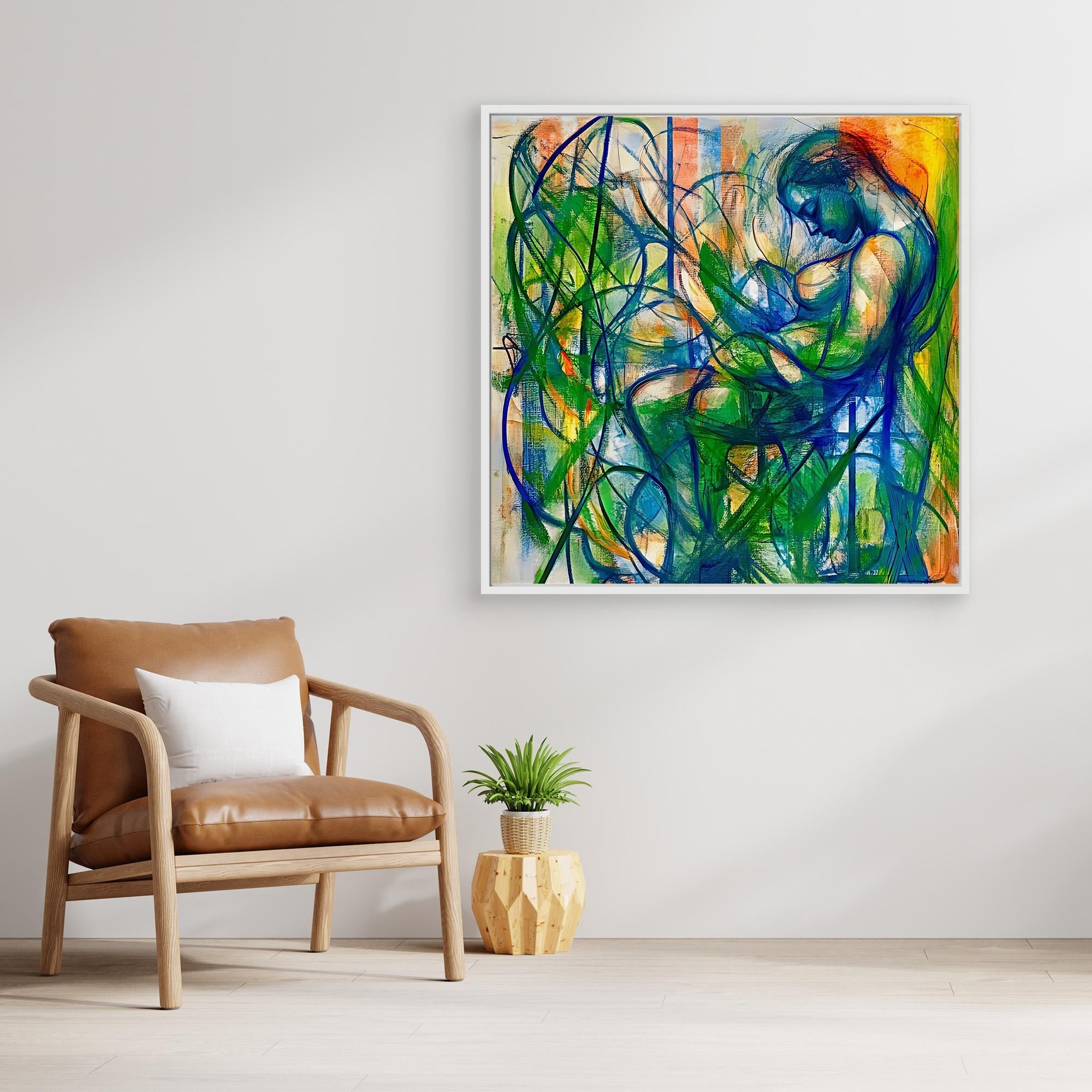 Canvas Print: "Serene Entanglement" - Abstract Figurative Wall Art modern abstract canvas wall art by Rossetti Art – luxury interior design artwork for living room, bedroom, office – Abstract figurative canvas print Dynamic figurative artwork for home decor Large abstract portrait canvas print
