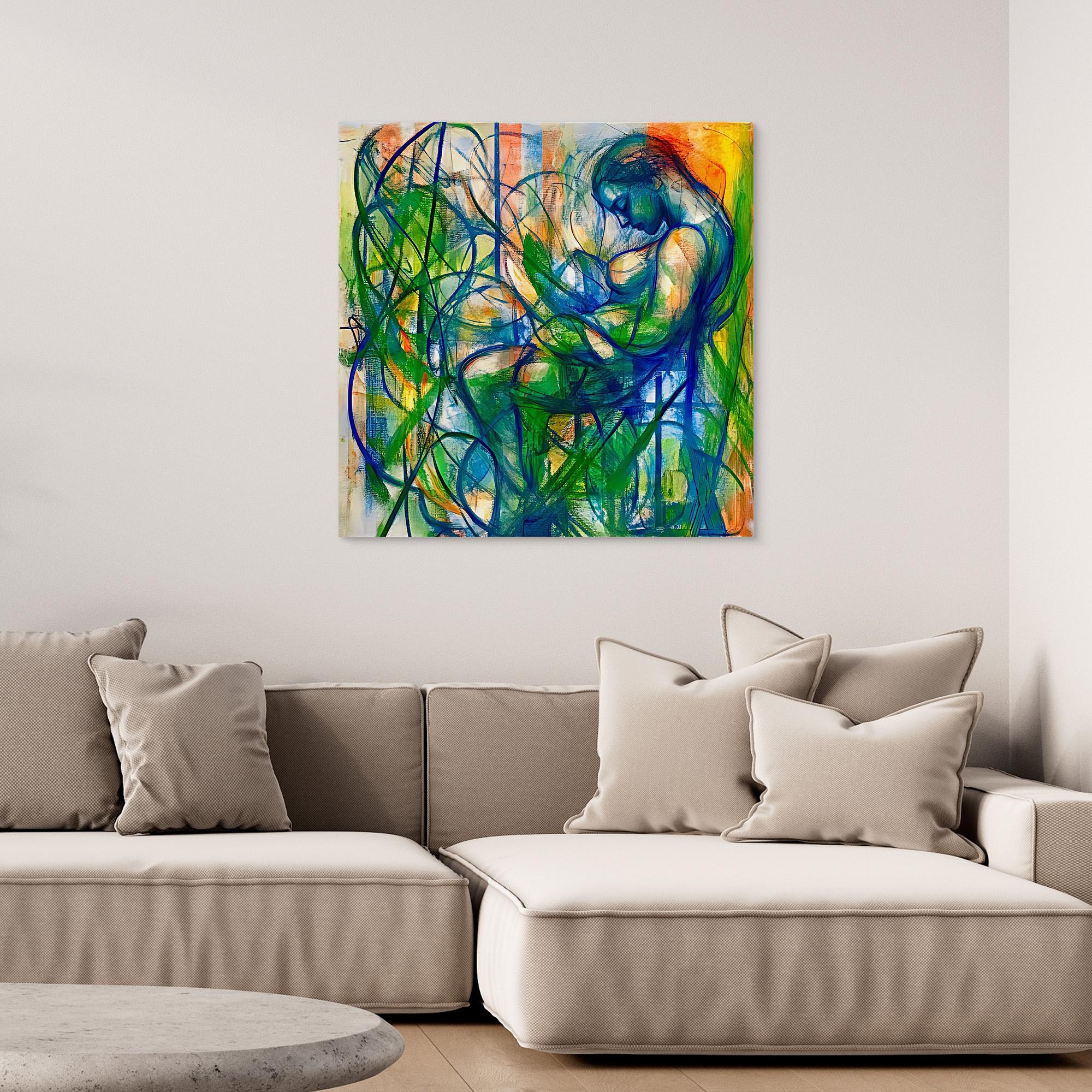 Canvas Print: "Serene Entanglement" - Abstract Figurative Wall Art modern abstract canvas wall art by Rossetti Art – luxury interior design artwork for living room, bedroom, office – Abstract figurative canvas print Dynamic figurative artwork for home decor Large abstract portrait canvas print