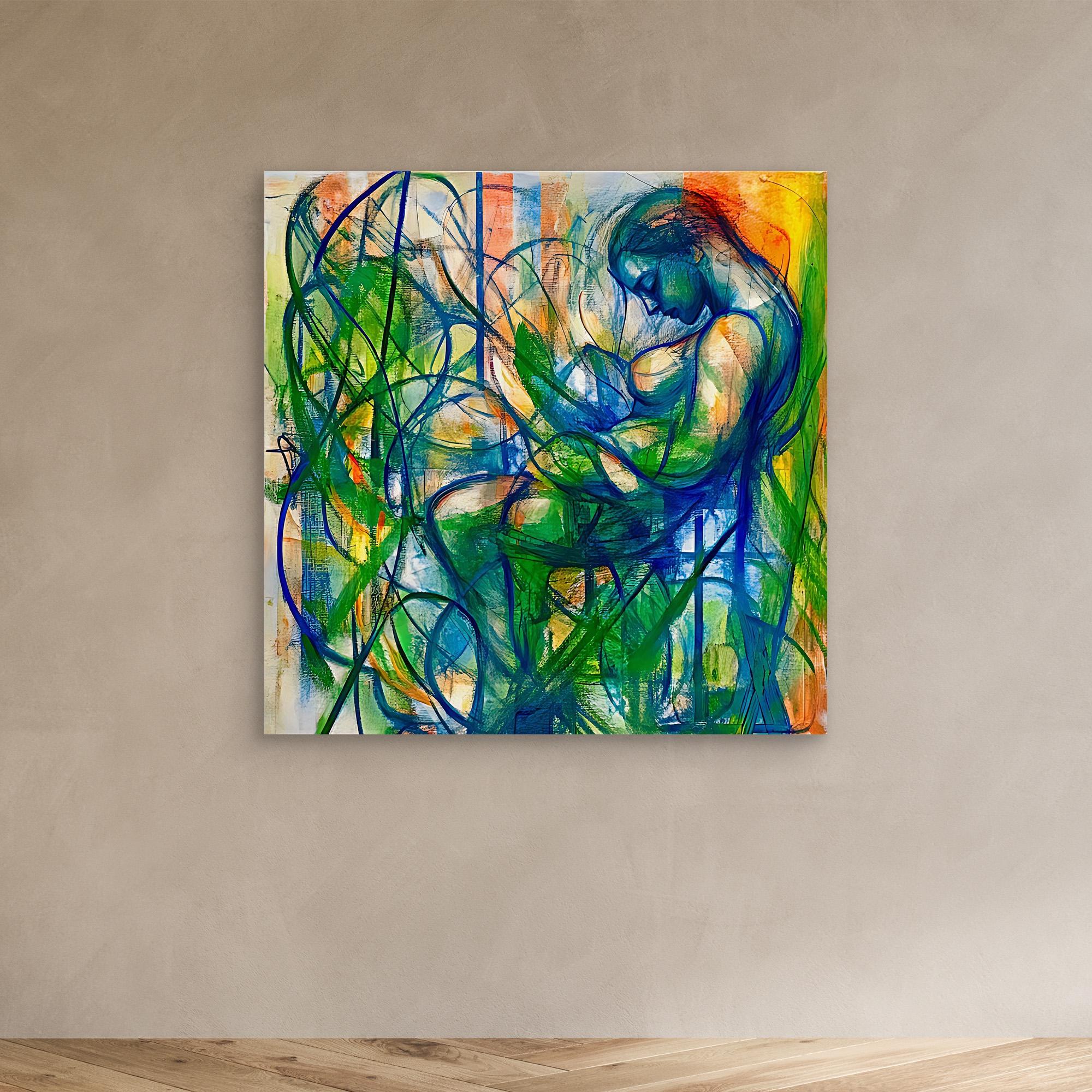 Canvas Print: "Serene Entanglement" - Abstract Figurative Wall Art modern abstract canvas wall art by Rossetti Art – luxury interior design artwork for living room, bedroom, office – Abstract figurative canvas print Dynamic figurative artwork for home decor Large abstract portrait canvas print