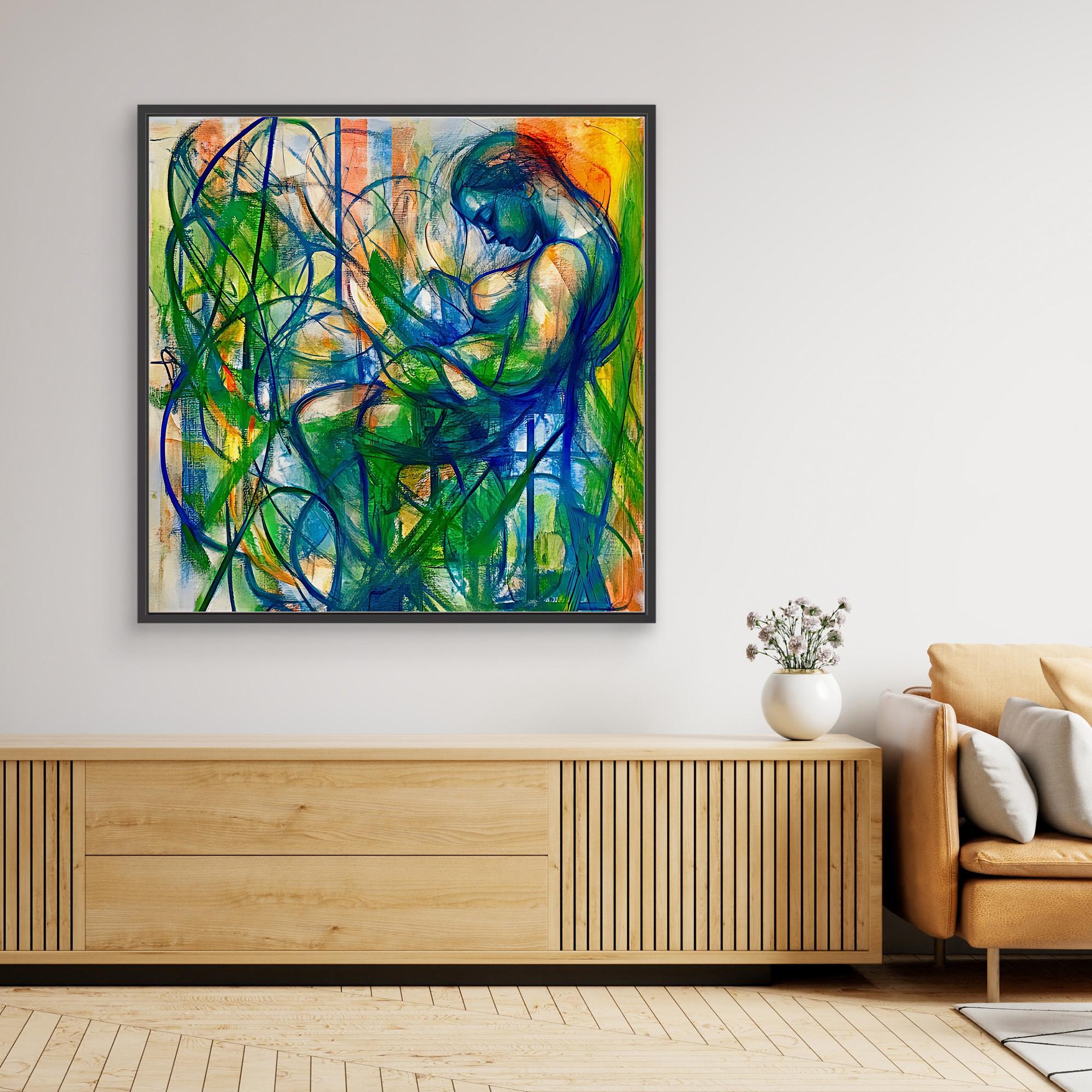 Canvas Print: "Serene Entanglement" - Abstract Figurative Wall Art modern abstract canvas wall art by Rossetti Art – luxury interior design artwork for living room, bedroom, office – Abstract figurative canvas print Dynamic figurative artwork for home decor Large abstract portrait canvas print