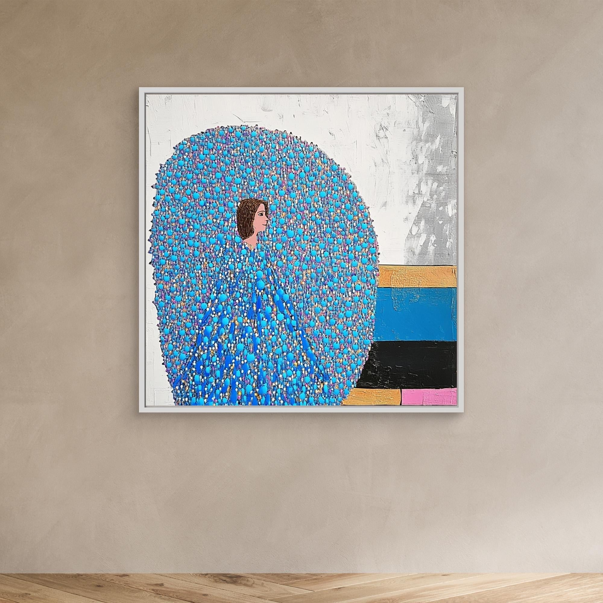 Canvas Print: "Serenity in Blue Enigma" - Blue Canvas Wall Art modern abstract canvas wall art by Rossetti Art – luxury interior design artwork for living room, bedroom, office – Blue Canvas Art Contemporary Abstract Prints Figurative Wall Art