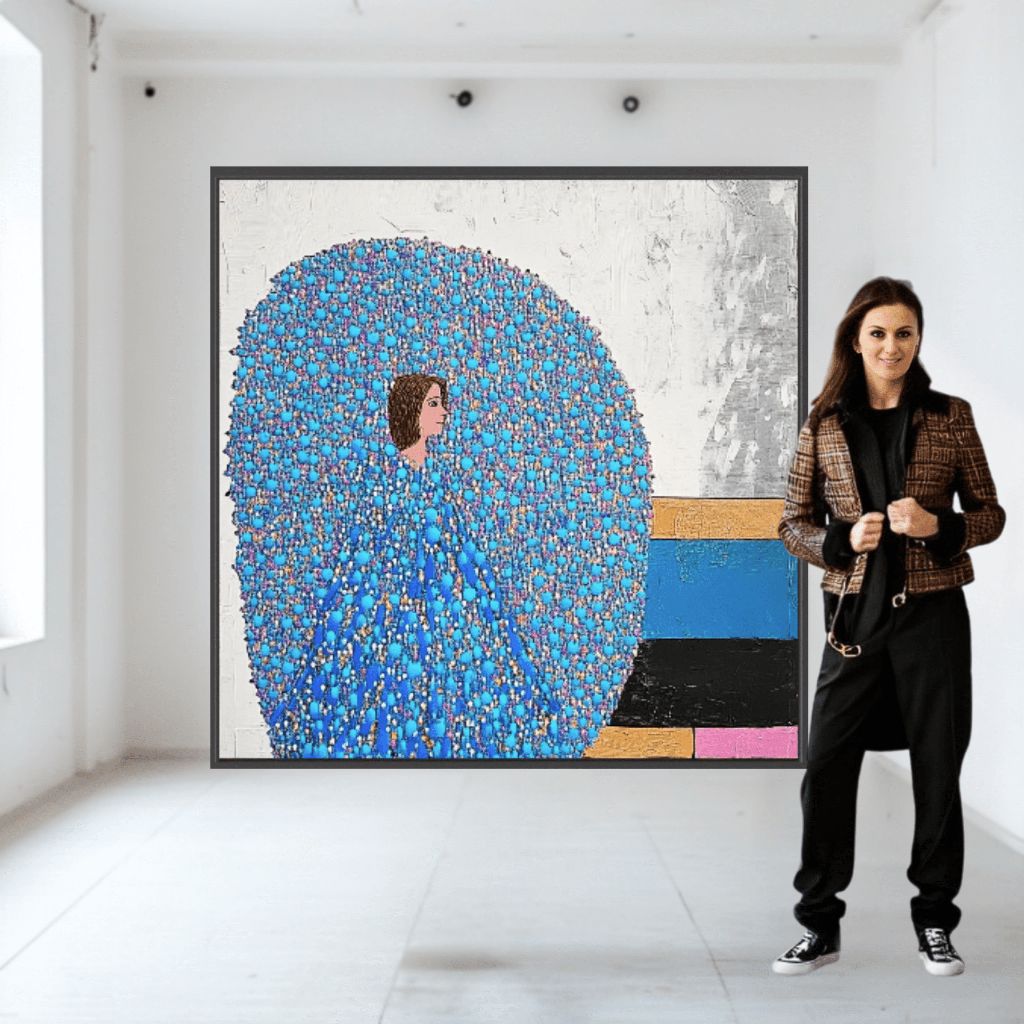 Canvas Print: "Serenity in Blue Enigma" - Blue Canvas Wall Art modern abstract canvas wall art by Rossetti Art – luxury interior design artwork for living room, bedroom, office – Blue Canvas Art Contemporary Abstract Prints Figurative Wall Art